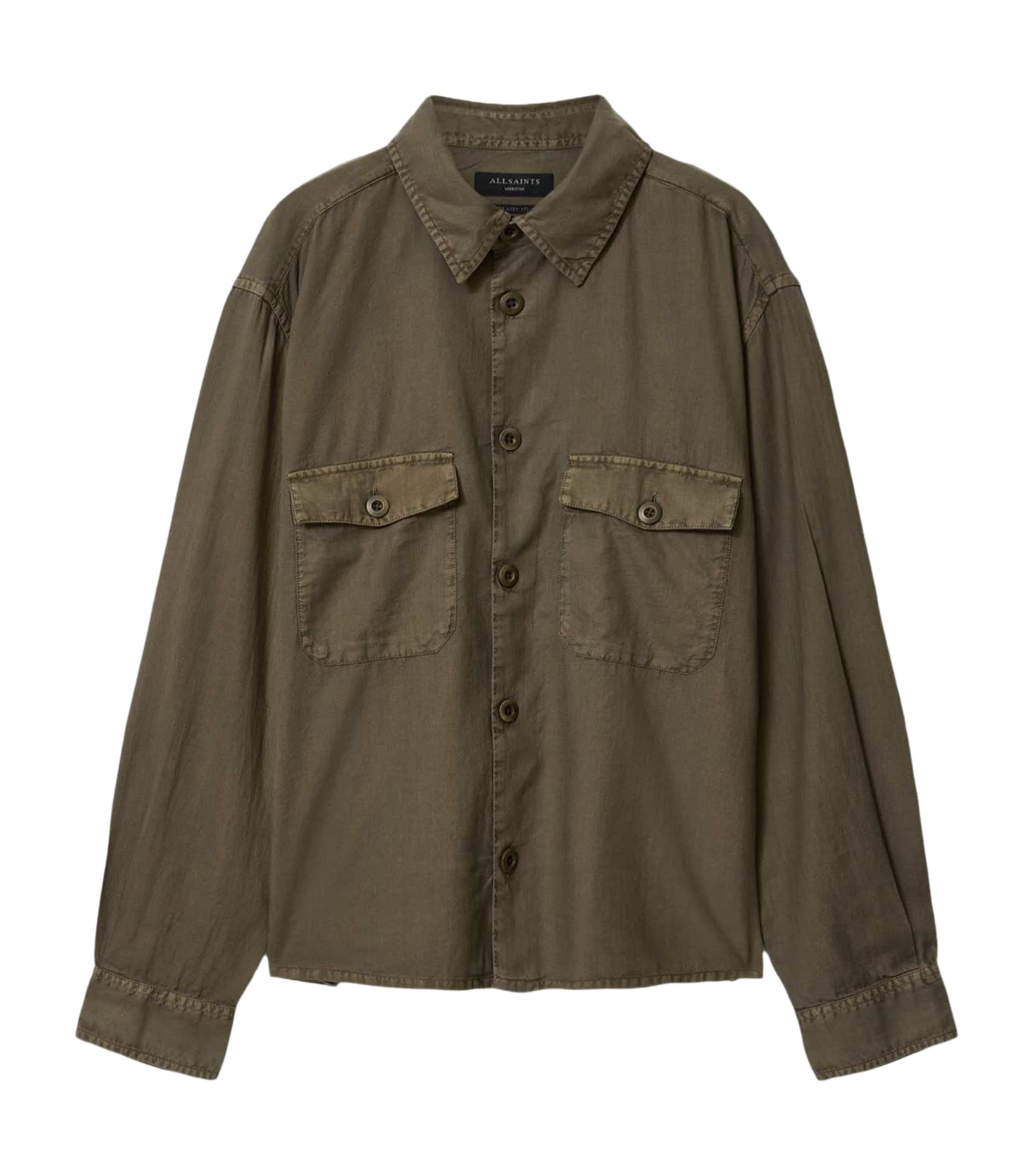 AllSaints Mens Organic Cotton Strand Shirt Mangrove Green Image 1