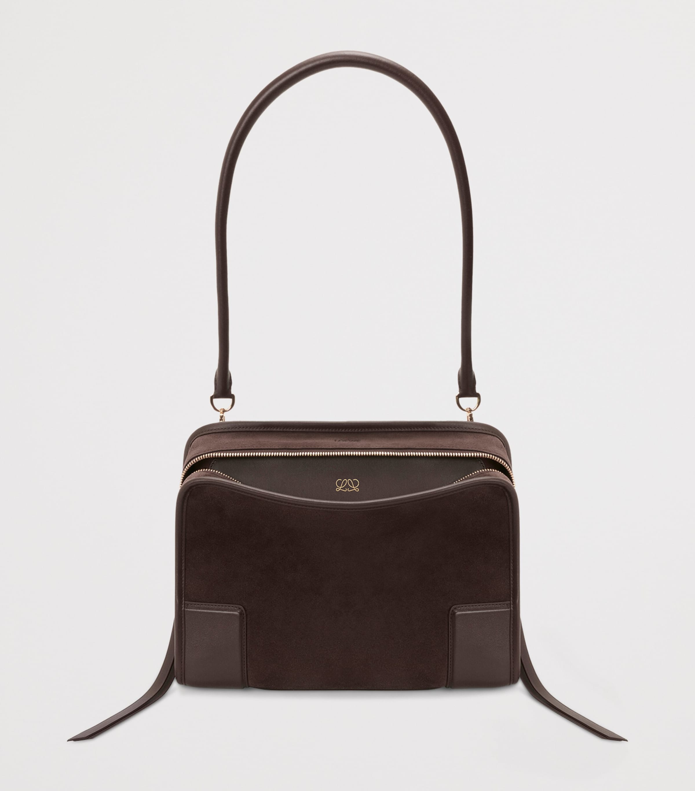 LOEWE Womens Medium Suede Amazona 180 Top-Handle Bag Dark Chestnut Image 4