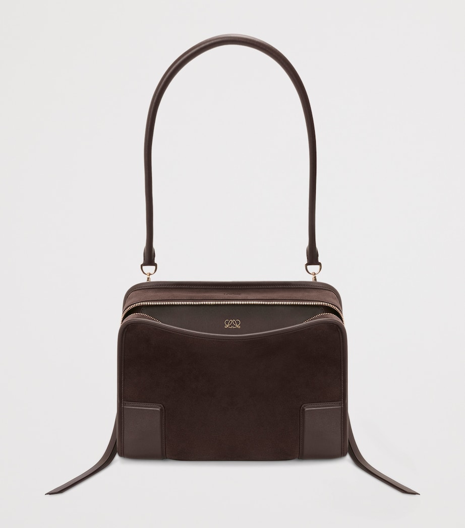 LOEWE Womens Medium Suede Amazona 180 Top-Handle Bag Dark Chestnut Image 4