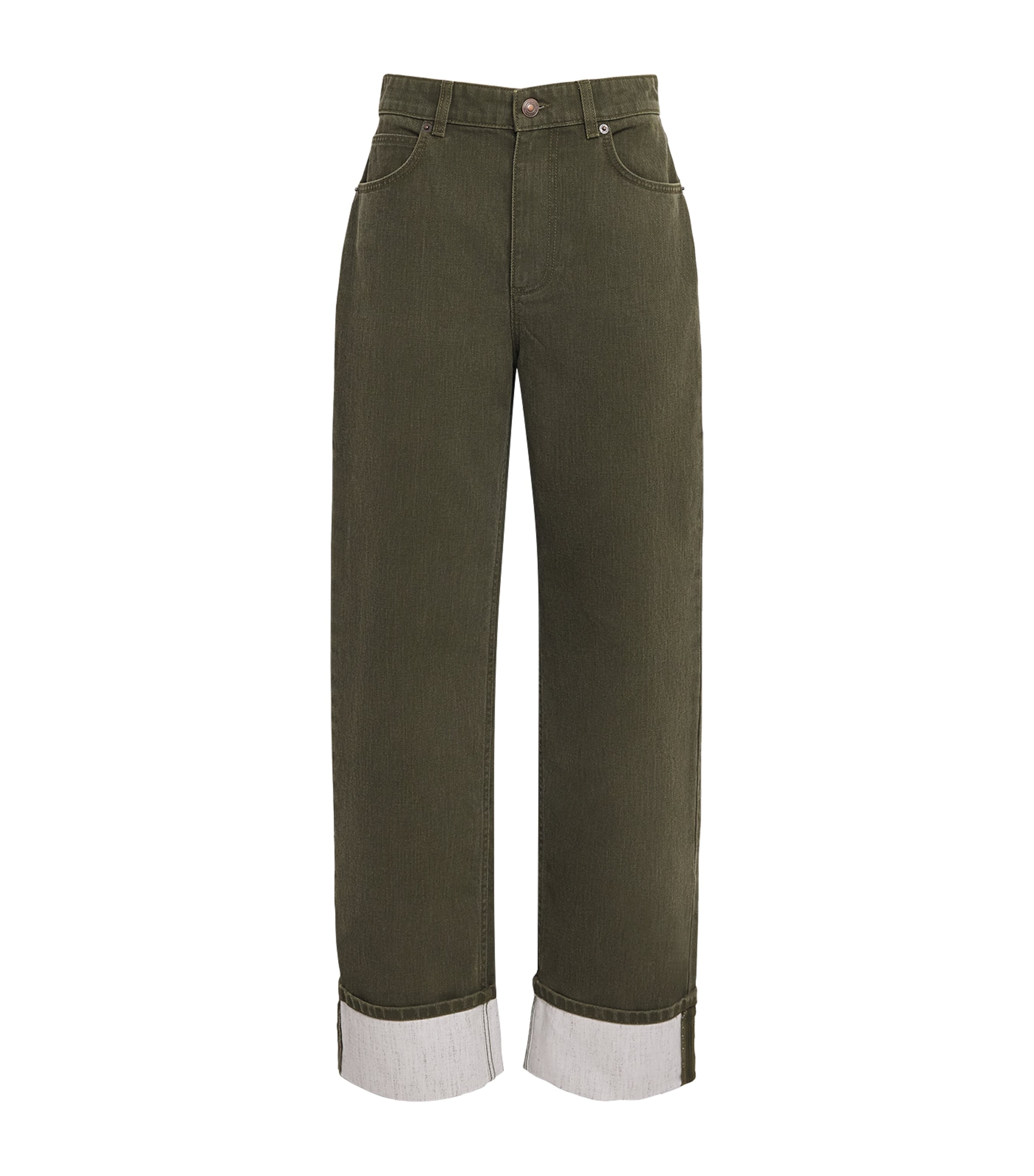 Tory Burch Womens Slim Cuffed Jeans Distressed Green Image 1