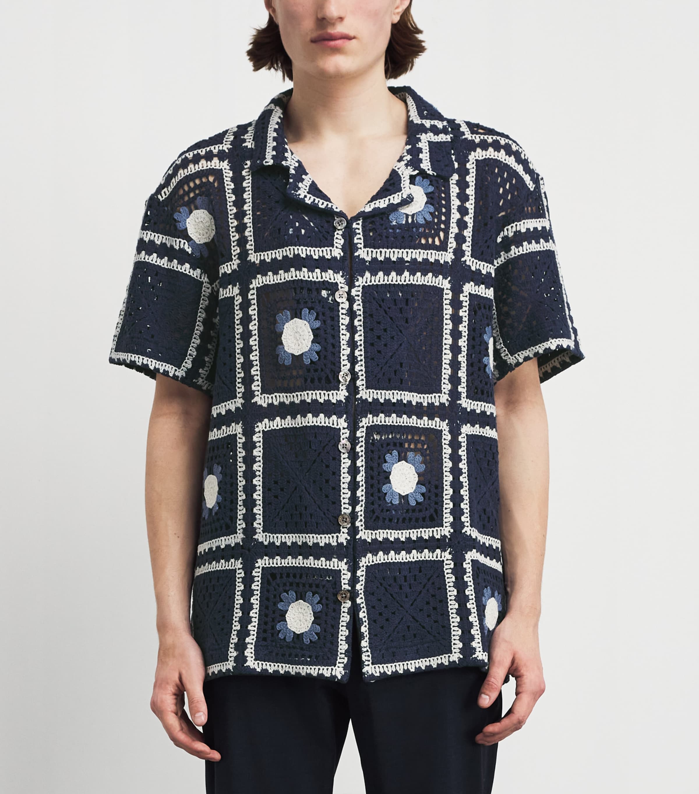 CHÉ Mens Crocheted Tejer Shirt Navy Image 4