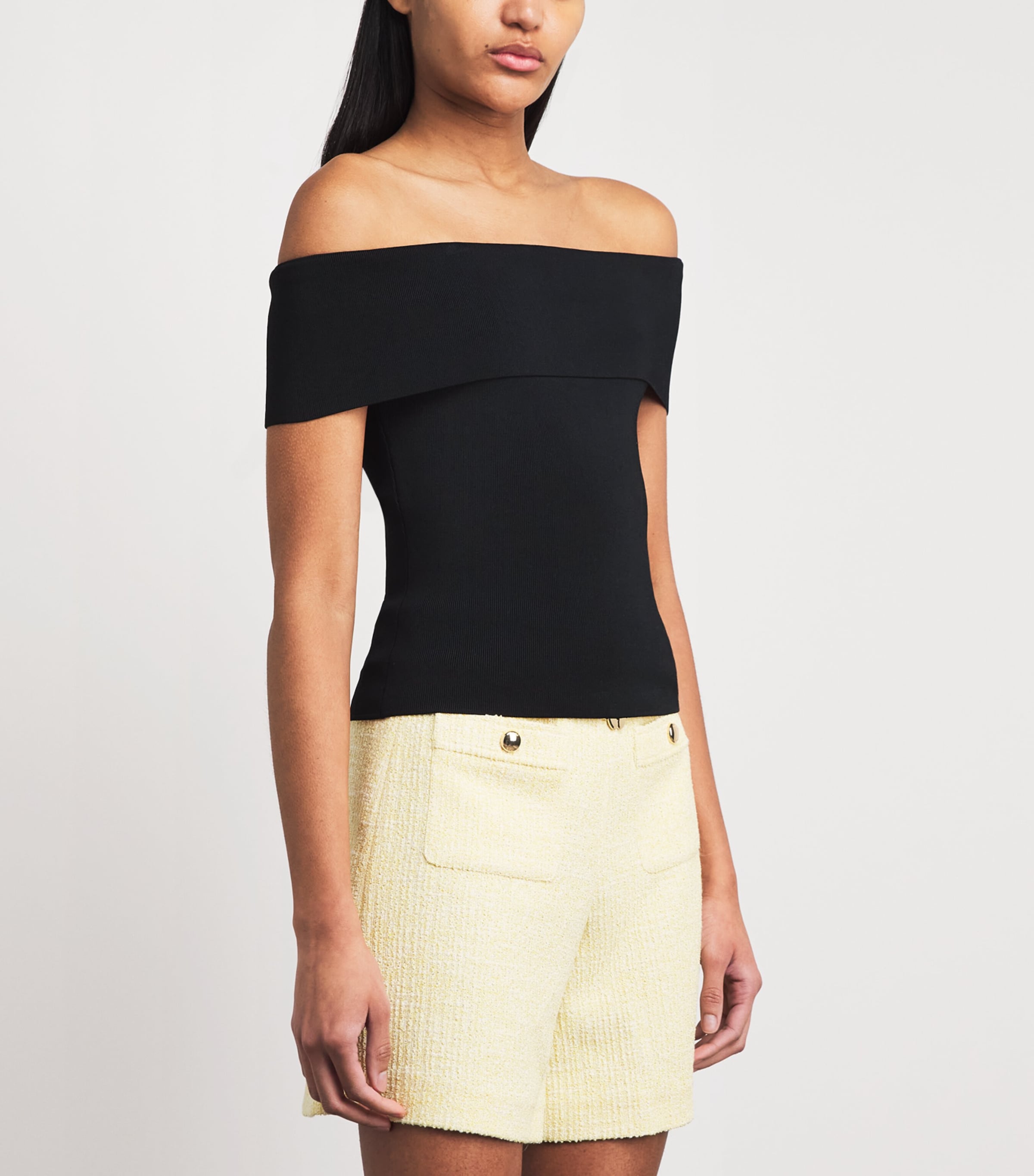 Maje Womens Rib-Knit Off-The-Shoulder Top Black Image 4