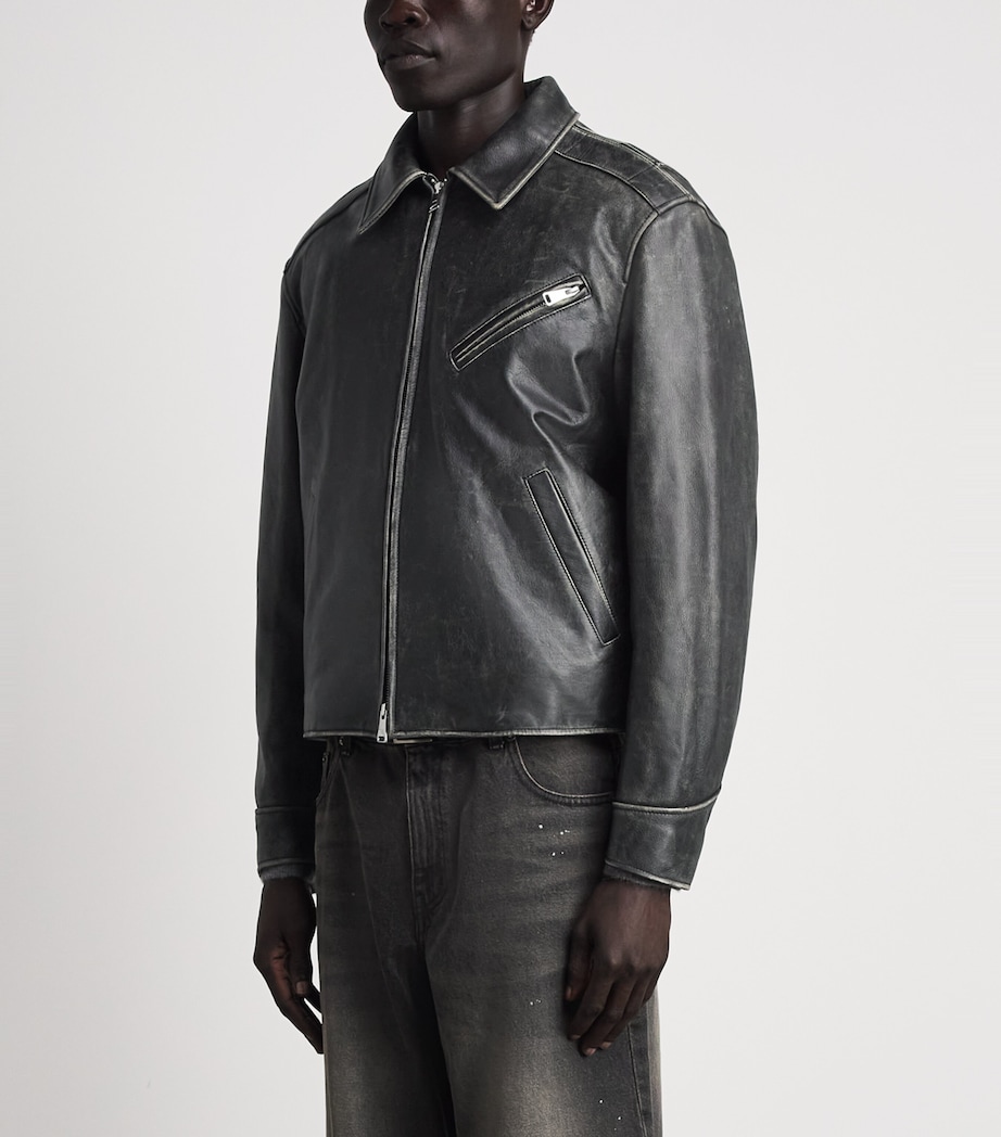 Coor Mens Washed-Leather Bomber Jacket Washed Black Image 4