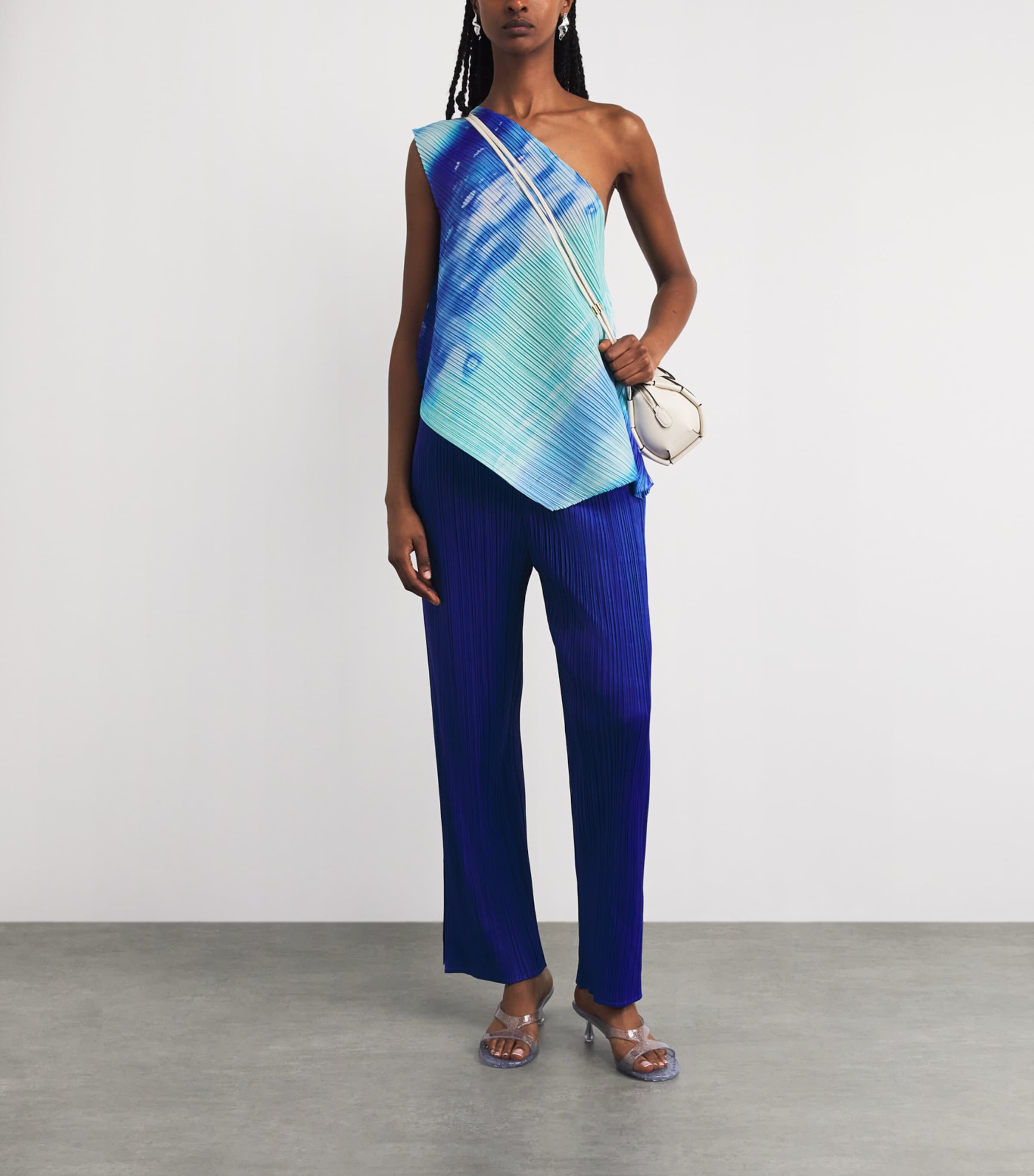 Pleats Please Issey Miyake Blue Sea Bubble One-Shoulder Top