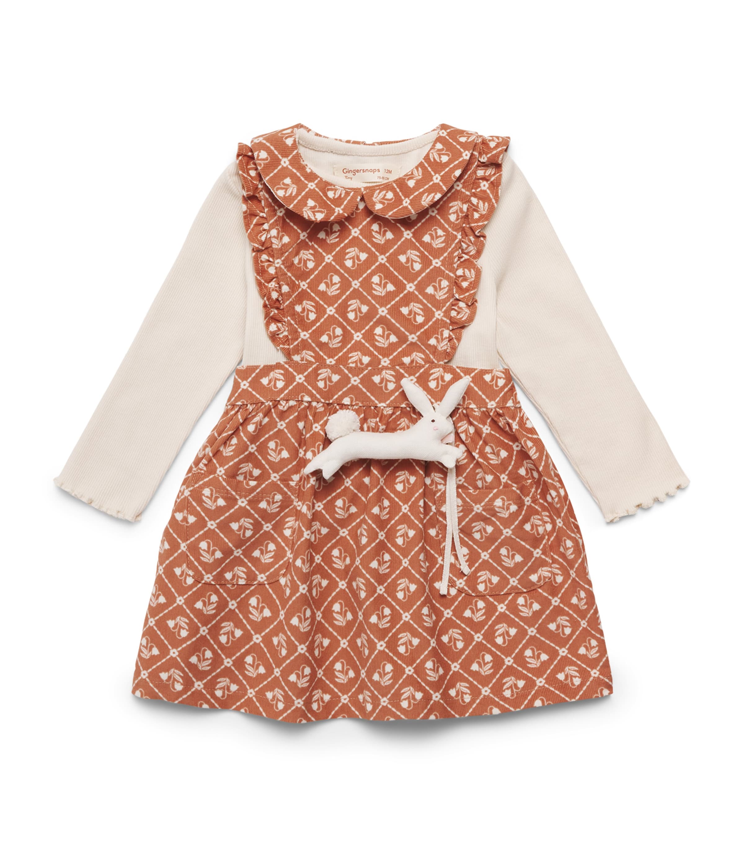 Gingersnaps Cotton Pinafore Dress, T-shirt And Toy Sabrina Set In Brown