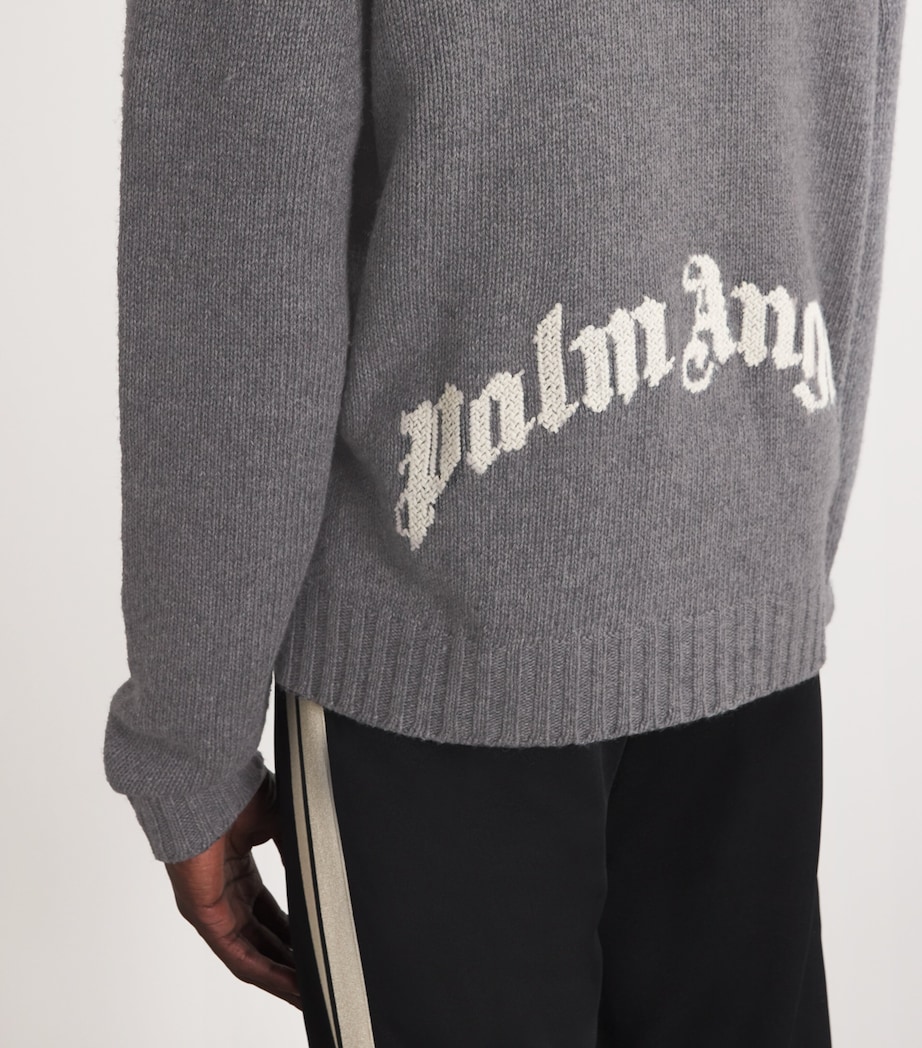 Palm Angels Mens Logo Sweater Grey Melange Image 6