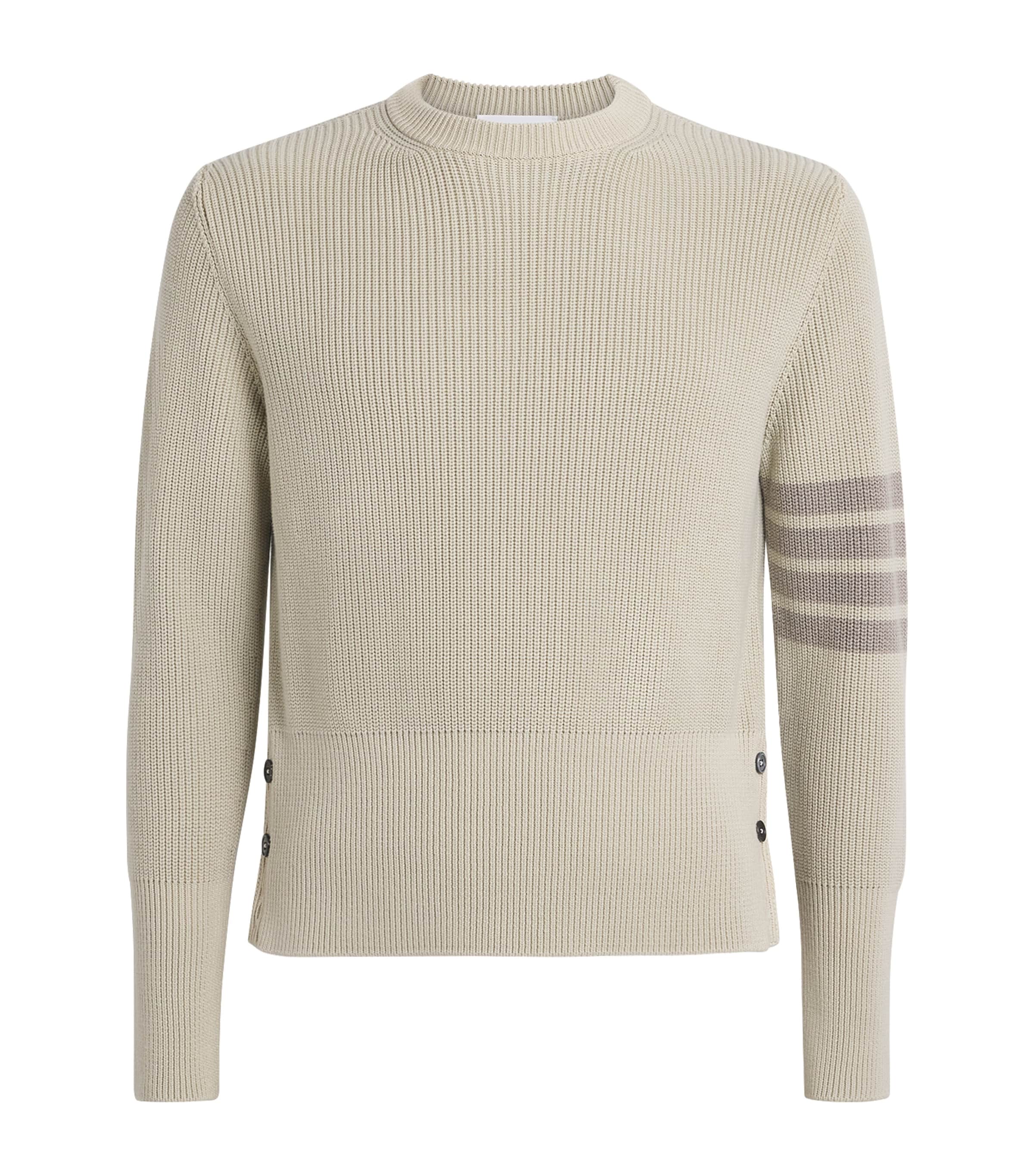 Thom Browne Mens Cotton 4-Bar Sweater Beige Image 1