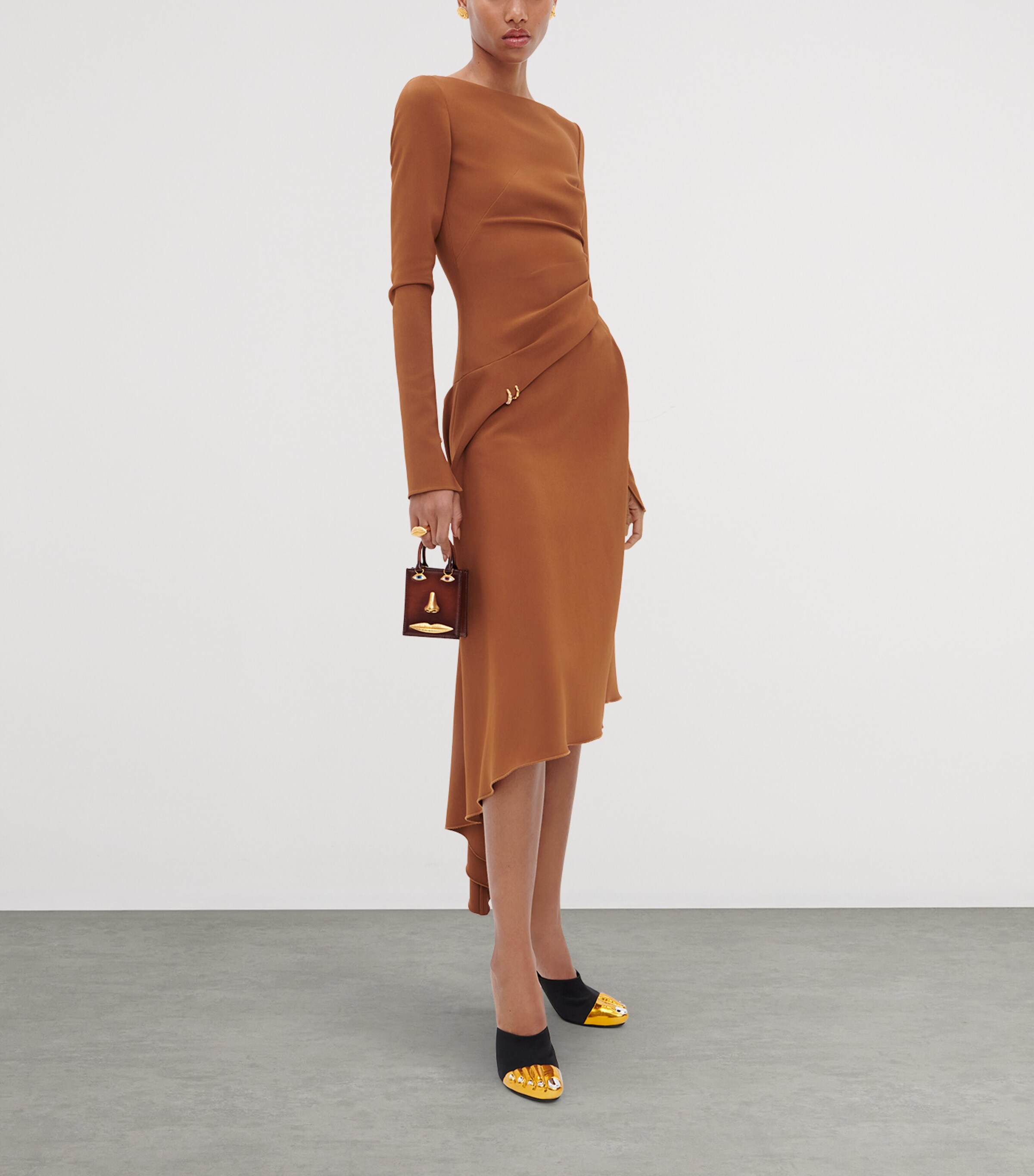 Schiaparelli Womens Cady Piercings Midi Dress Brown Image 2