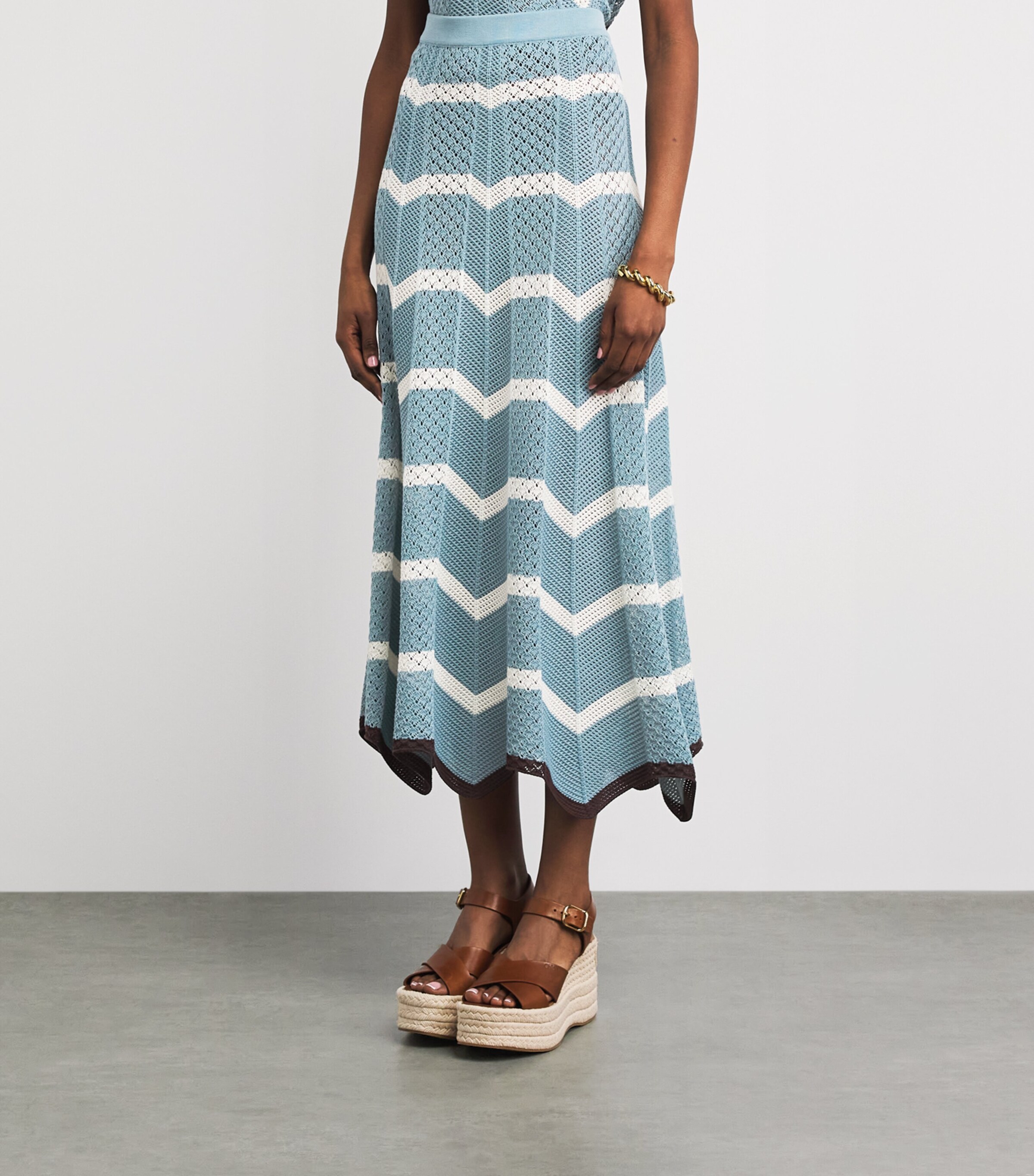 La Doublej Womens Cotton Chevron Midi Skirt Bk/blu/ecr Image 4