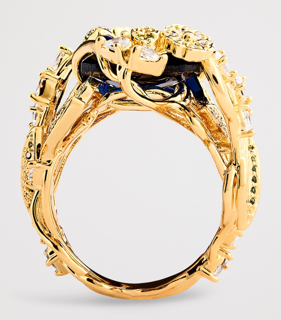Embellished Bloom Cocktail Ring GOBLU/GOLD/BLUE Image 3