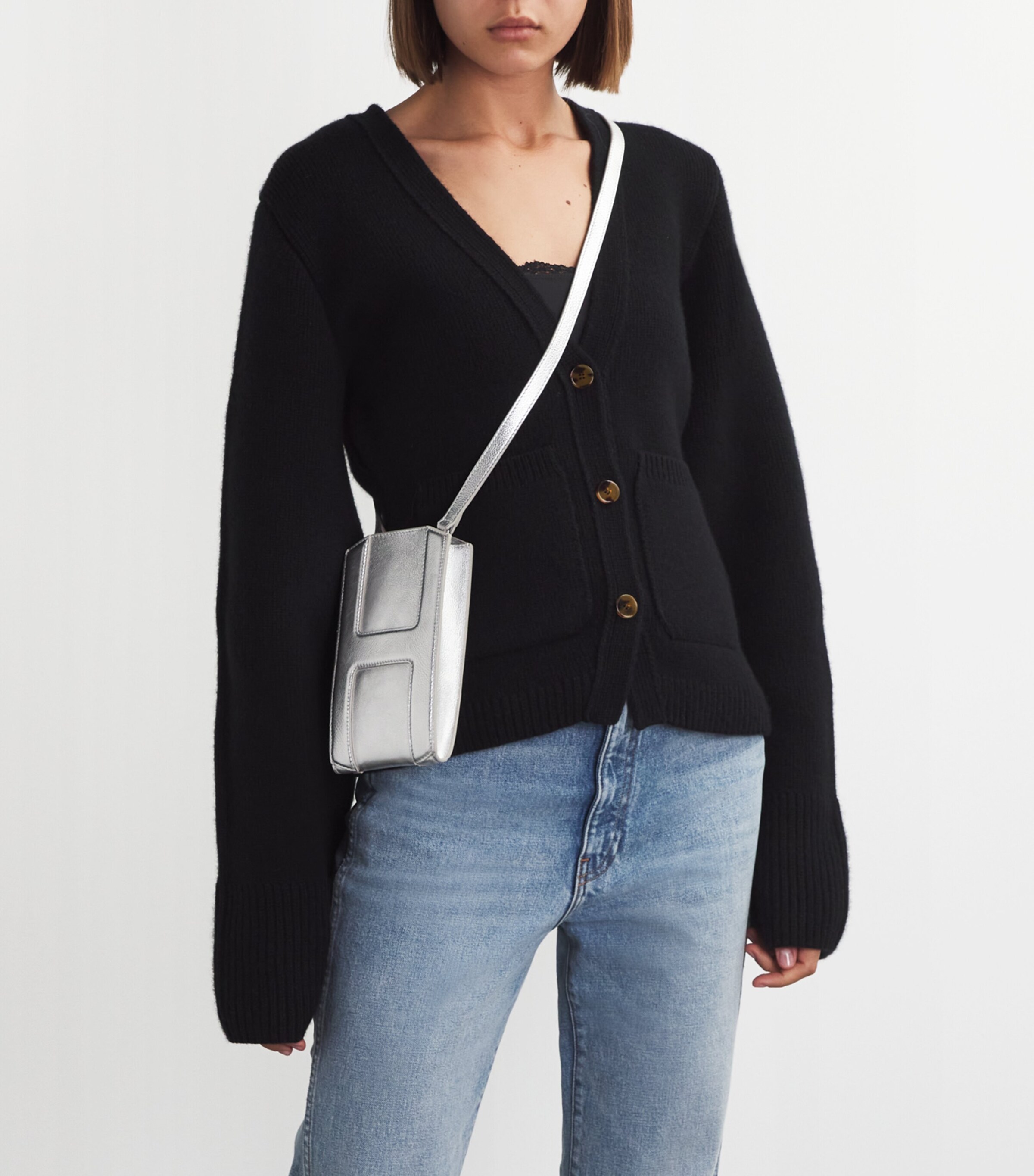 Harrods Leather Metallic Phone Pouch Silver Image 5