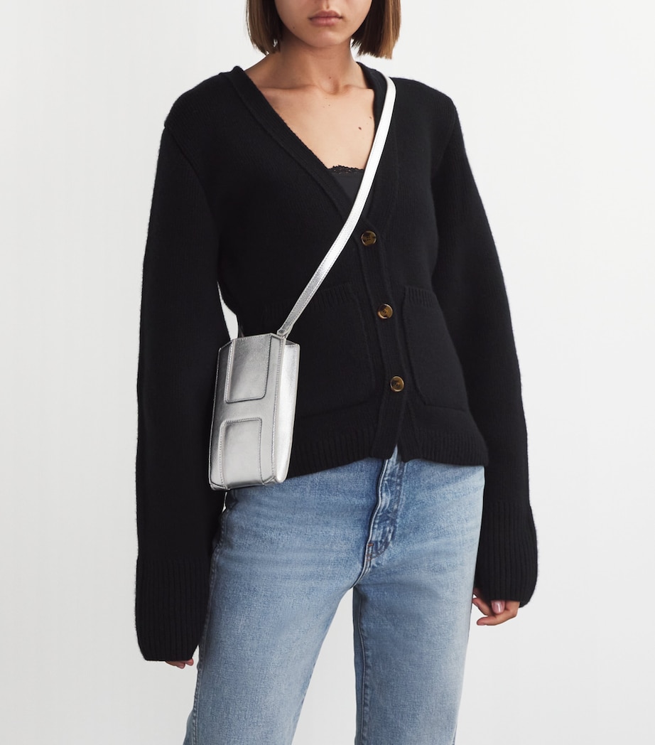 Harrods Leather Metallic Phone Pouch Silver Image 5