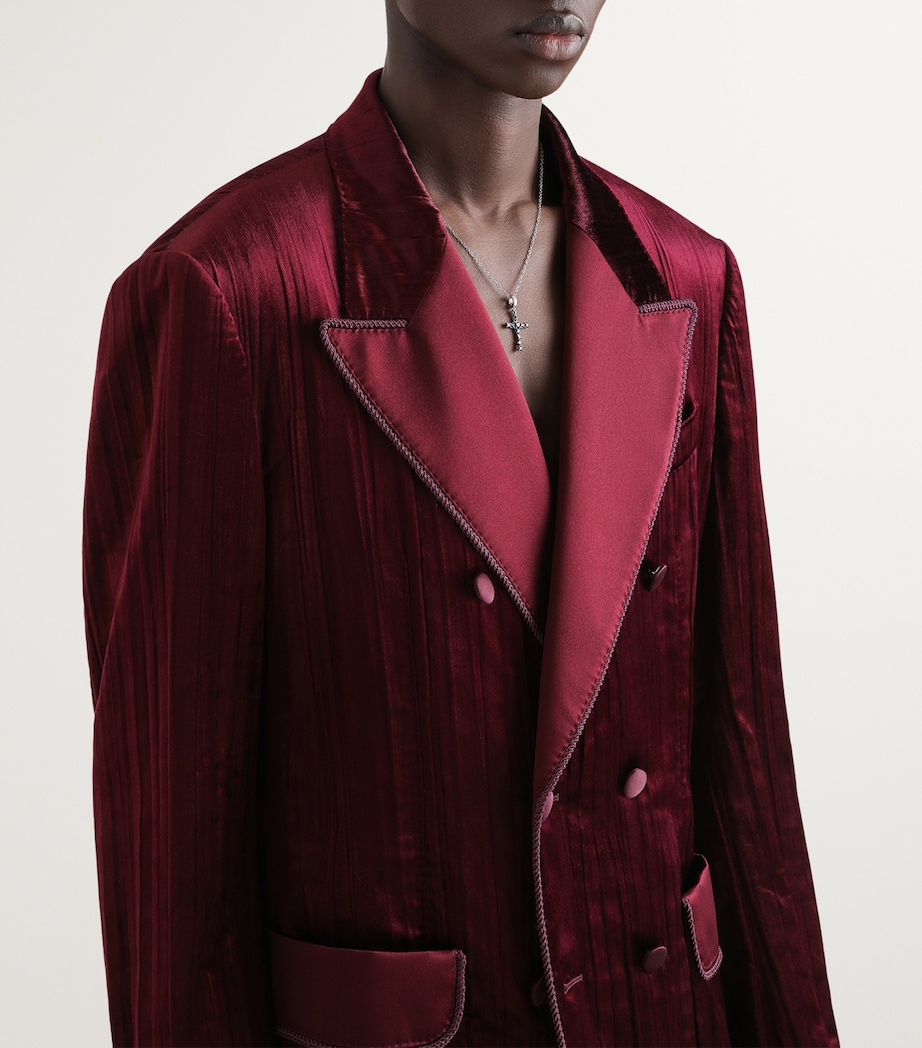 Double-Breasted Velvet Tuxedo Blazer F0130-DARK AUBERGINE Image 3