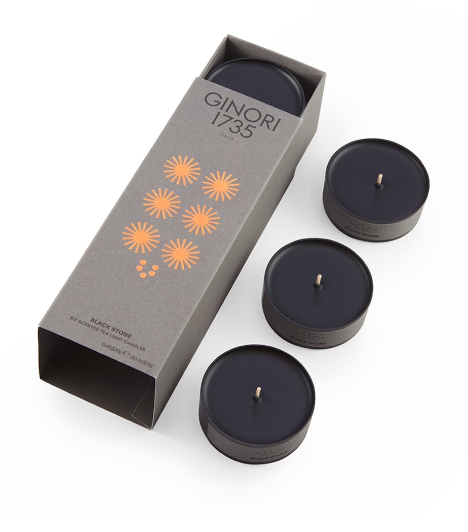 GINORI 1735 Black Stone Tealight Candle Set (6 x 288g) Image 1
