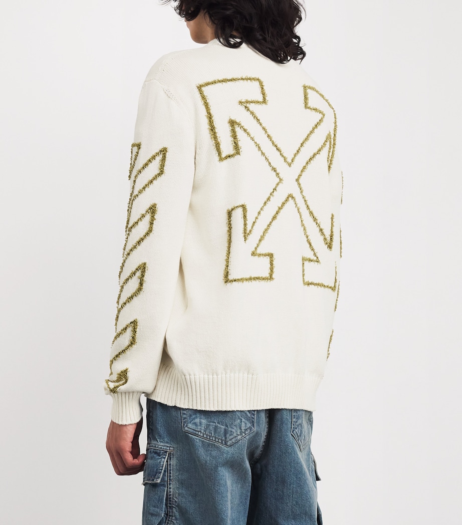Cotton Jacquard Diagonal Arrow Sweater CREAM Image 4
