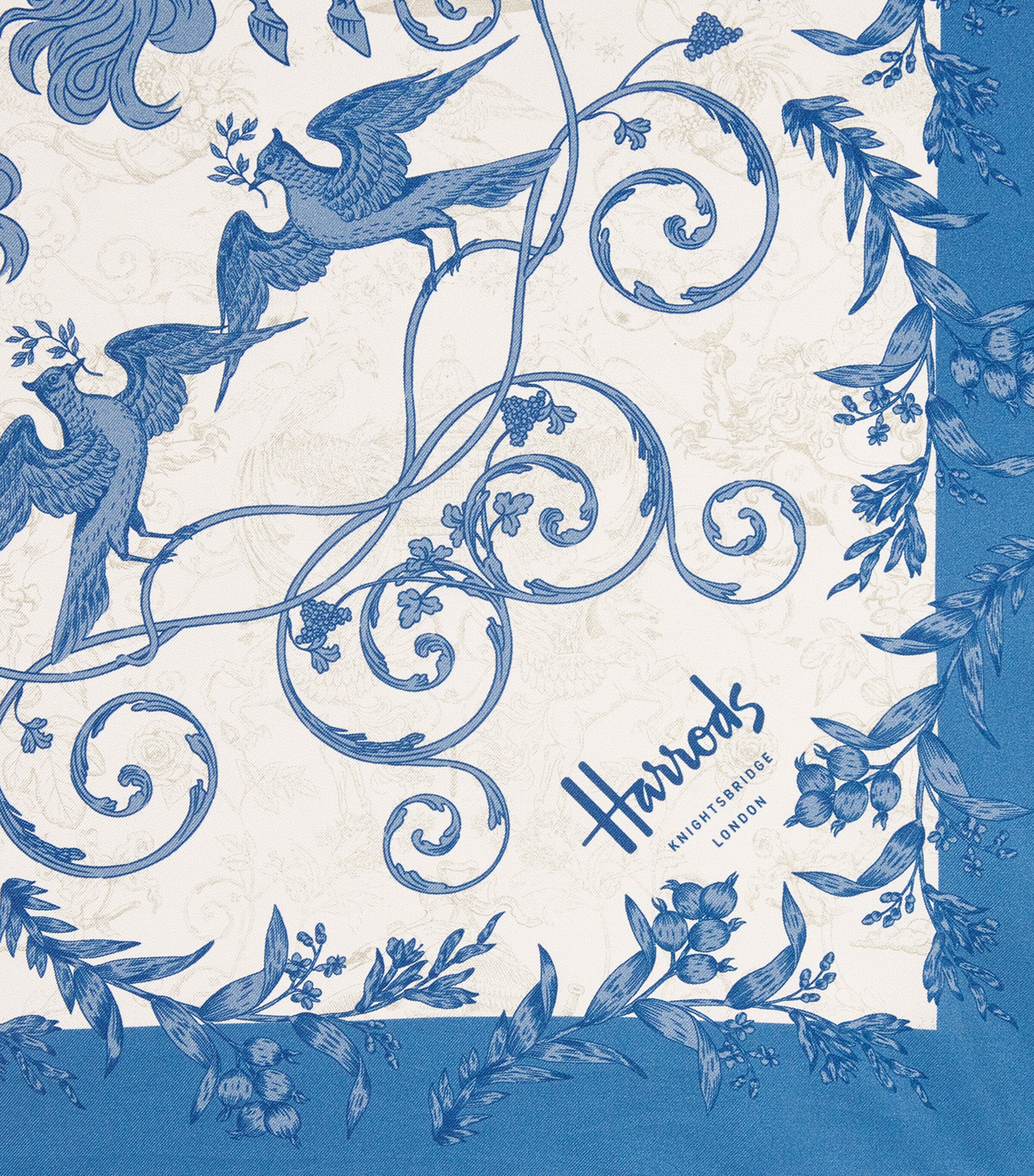 Harrods Silk Menagerie Scarf Blue Image 4