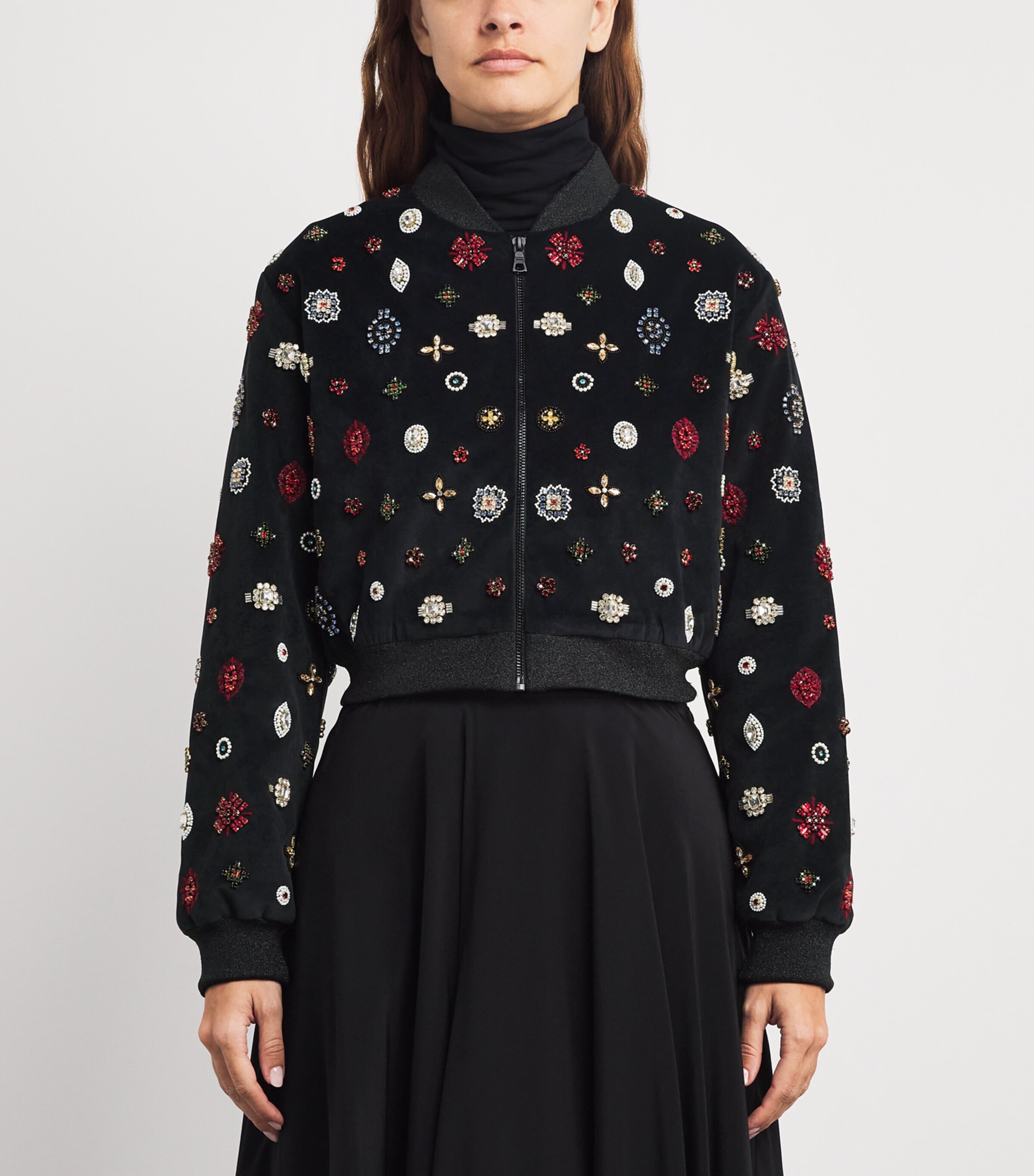 Alice+Olivia Womens Embellished Jackie Bomber Jacket Black/multi Image 3