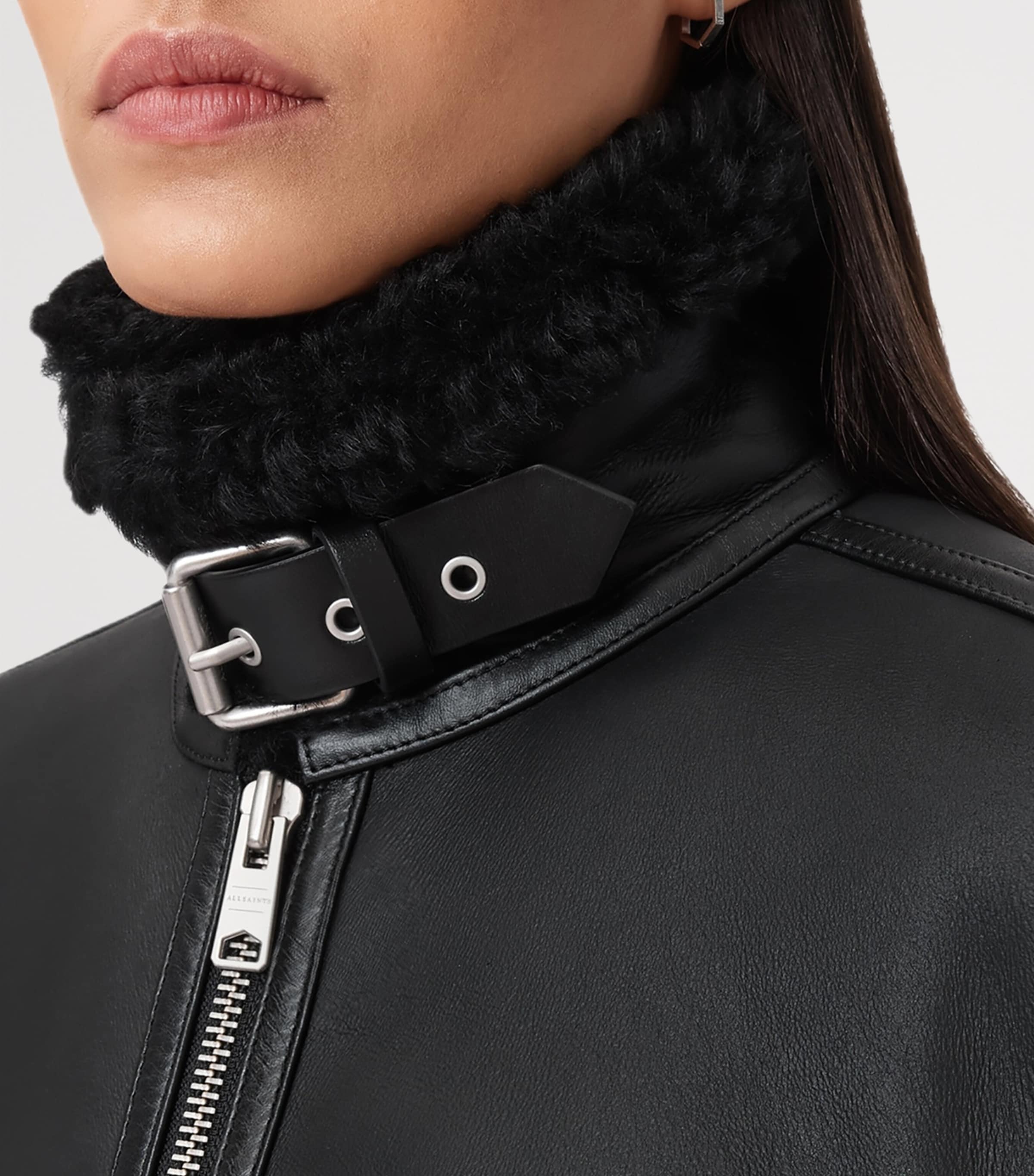 AllSaints Black Shearling Lorel Flying Jacket | Harrods US