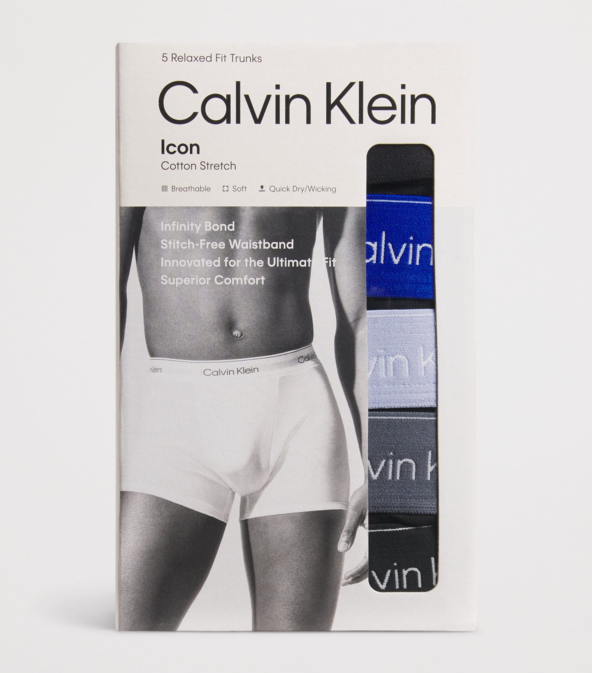 Calvin Klein Mens Stretch-Cotton Icon Trunks (Pack of 5) Black Bodies Image 4