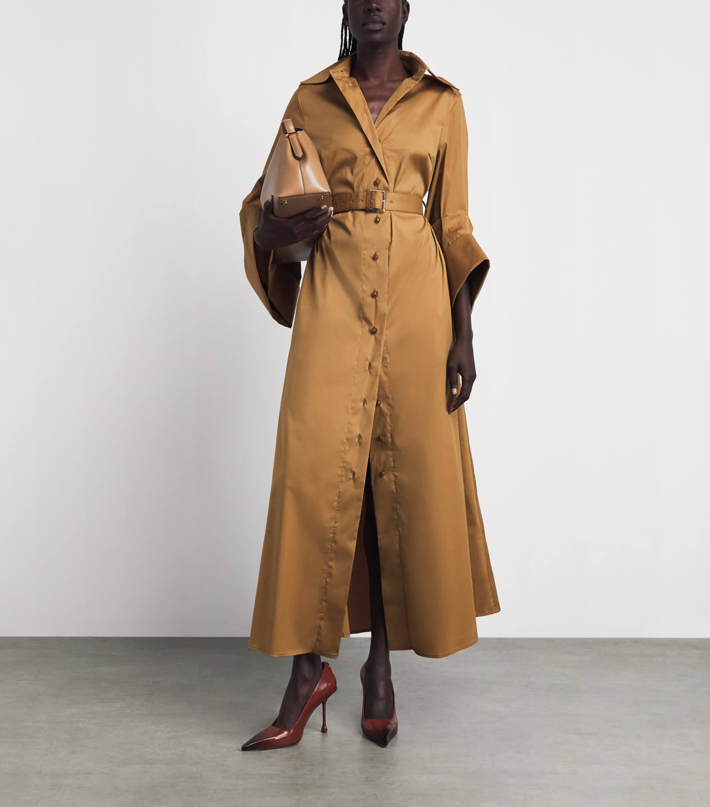 Palmer//Harding Womens Cotton-Blend Intention Maxi Shirt Dress Gld Gold Cttn Poplin Image 2