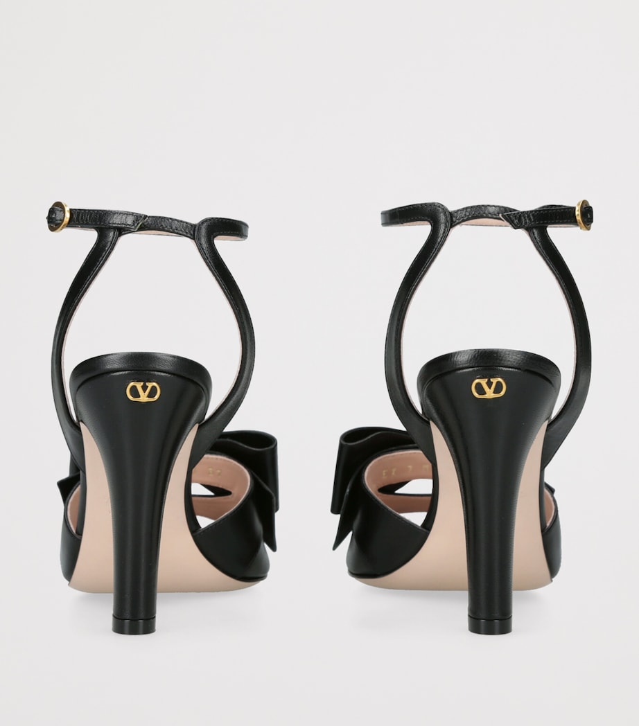 Leather Bow-Detail Bowow Heeled Sandals 95 BLACK Image 2