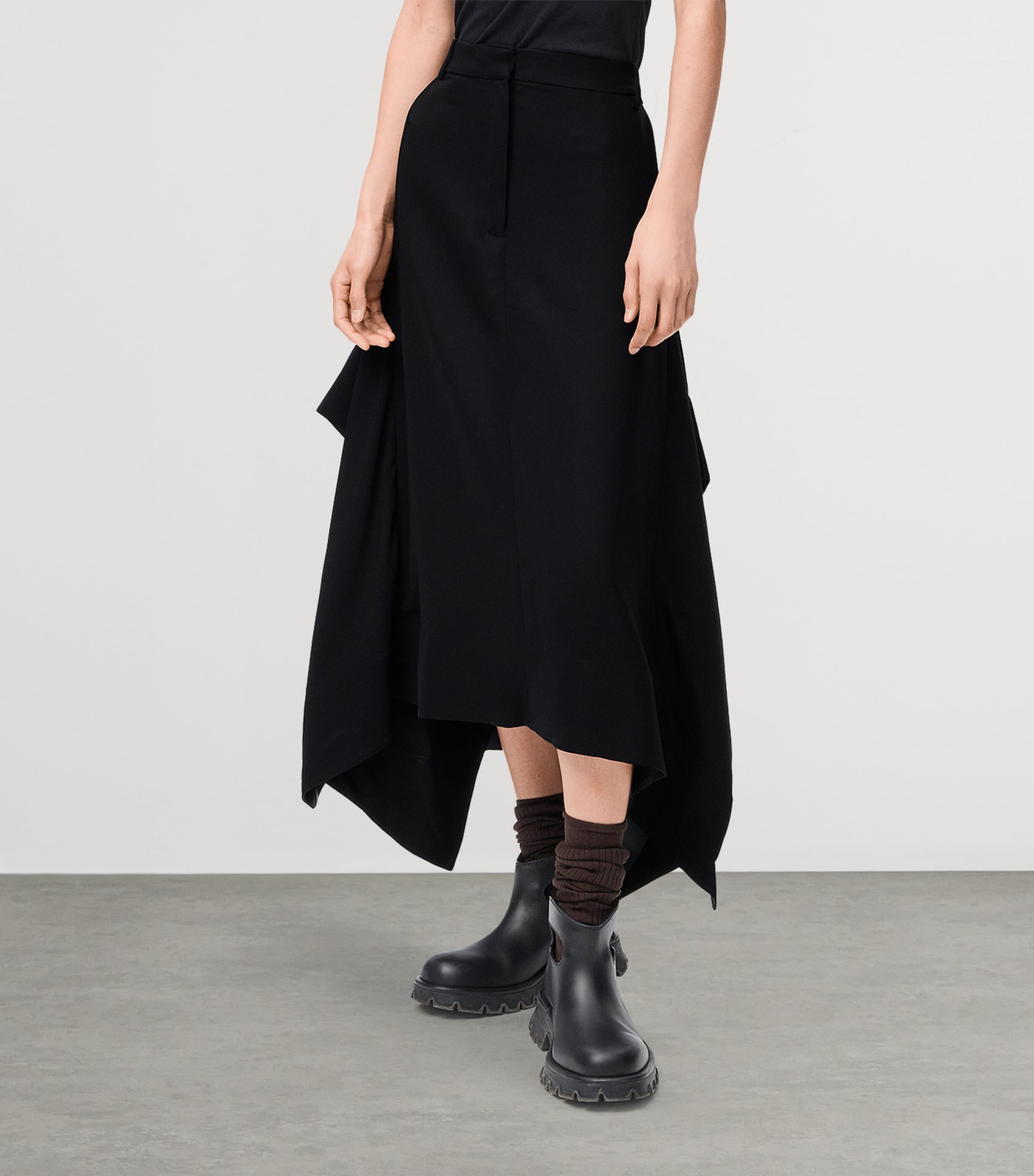 Leather-Trim Side-Pleat Midi Skirt BLACK Image 3