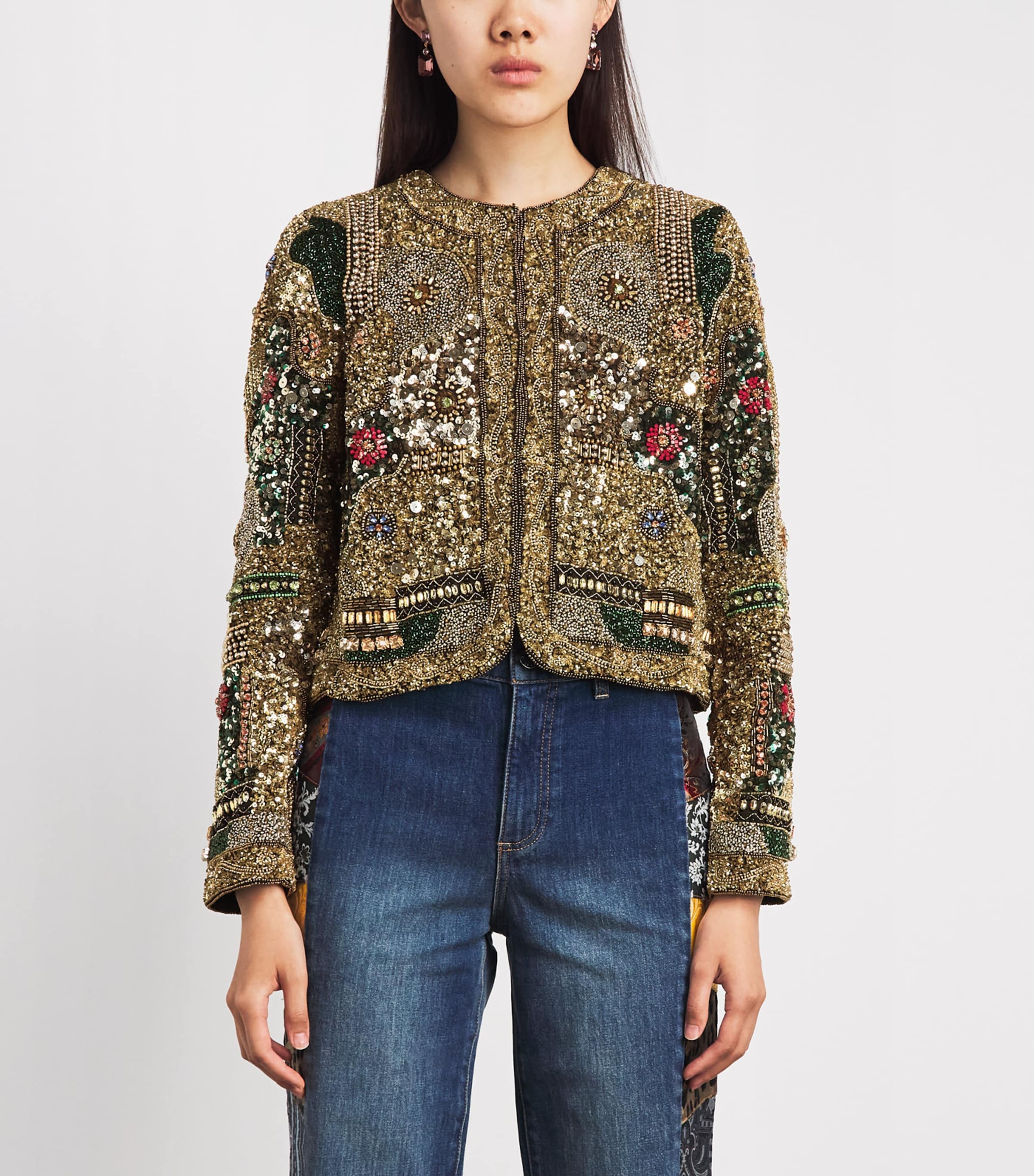 Alice+Olivia Womens Embellished Kidma Jacket Gold/multi Image 4