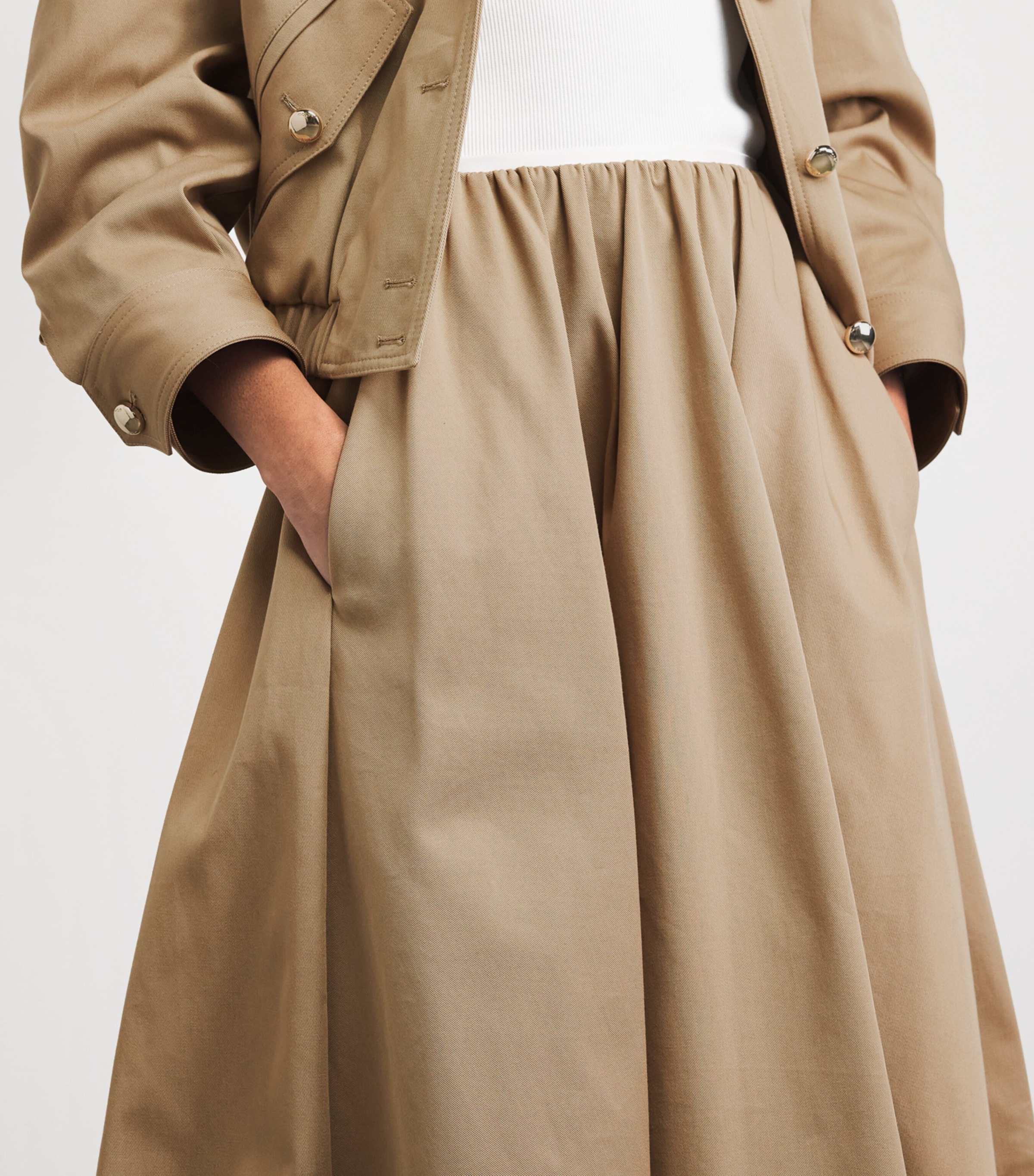 Maje Womens Cotton Pleated Midi Skirt Mastic Beige Image 3