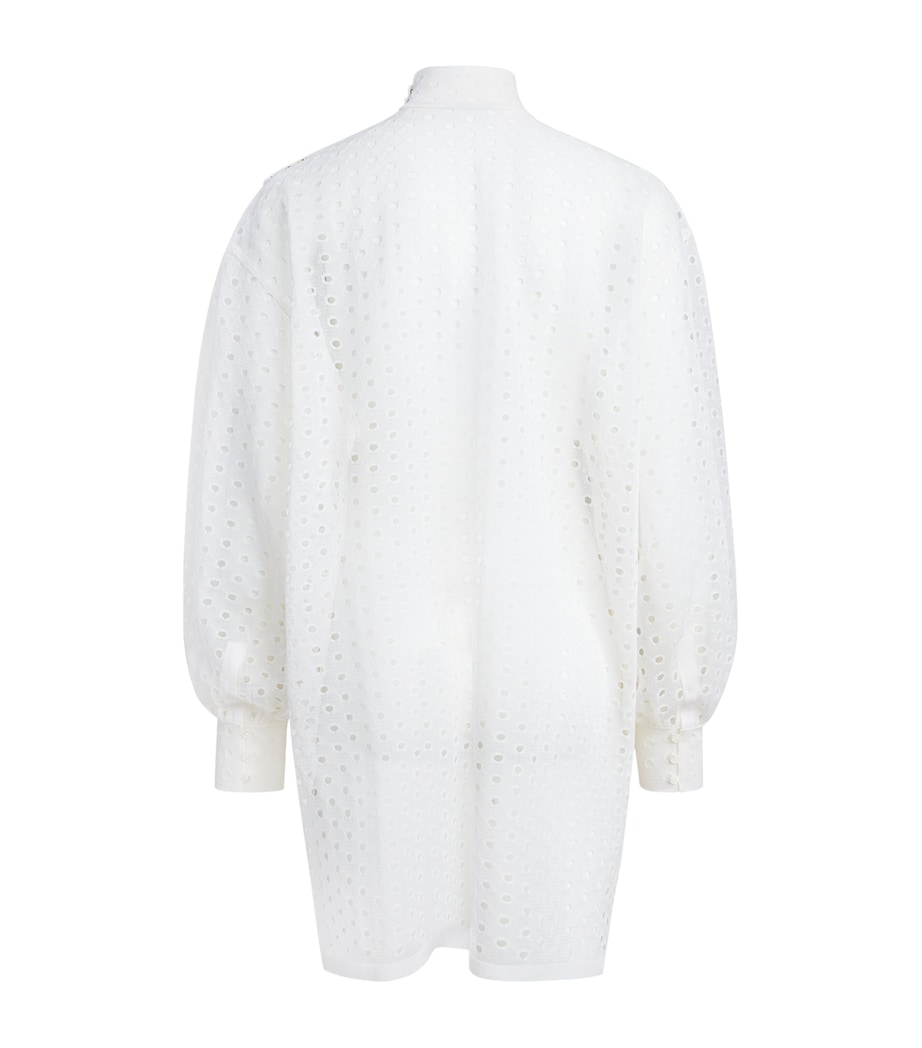 Alaïa Womens Silk Eyelet Tunic Top White Image 2