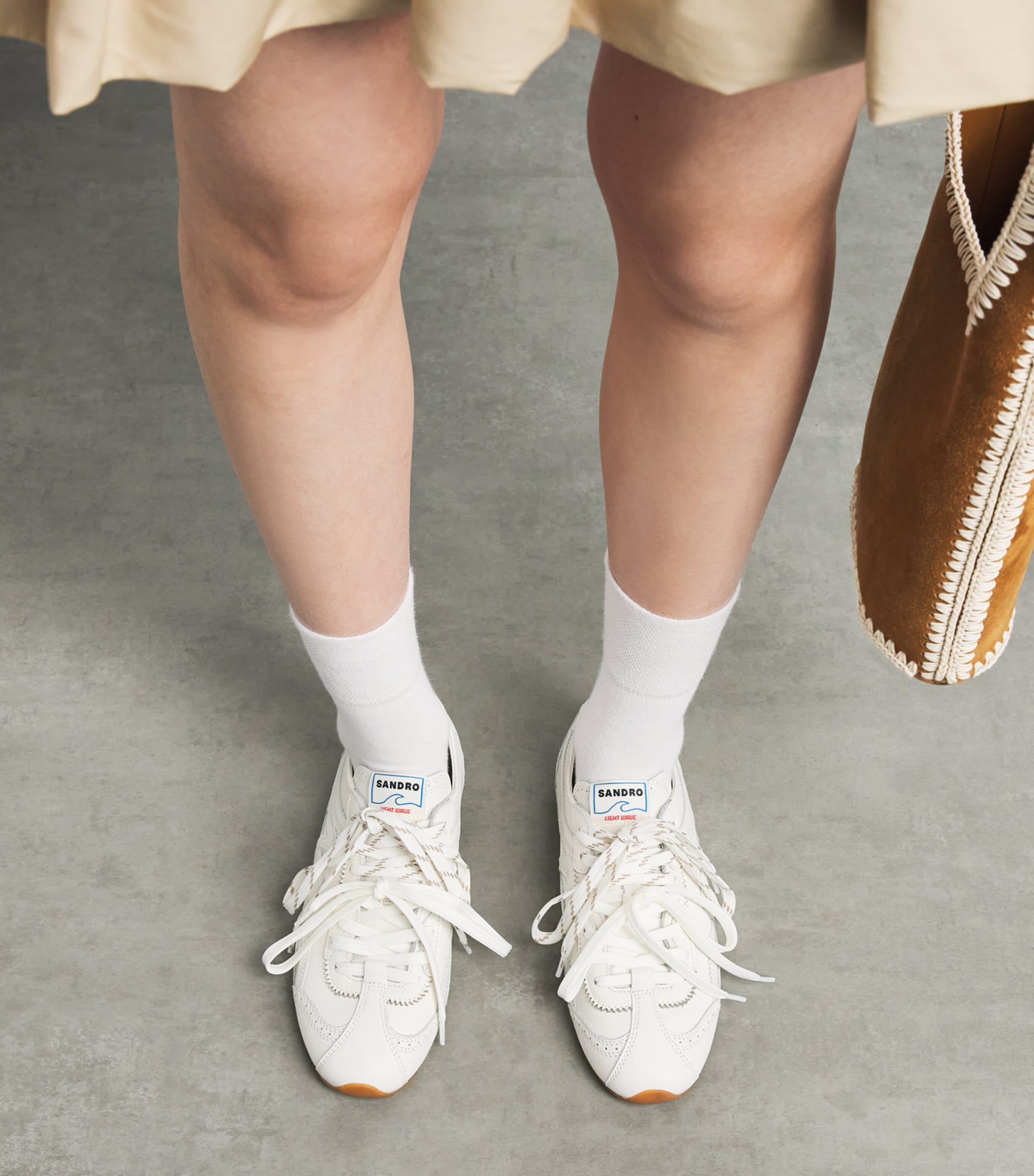 Sandro Paris Leather Light Wave Sneakers Ecru Image 2