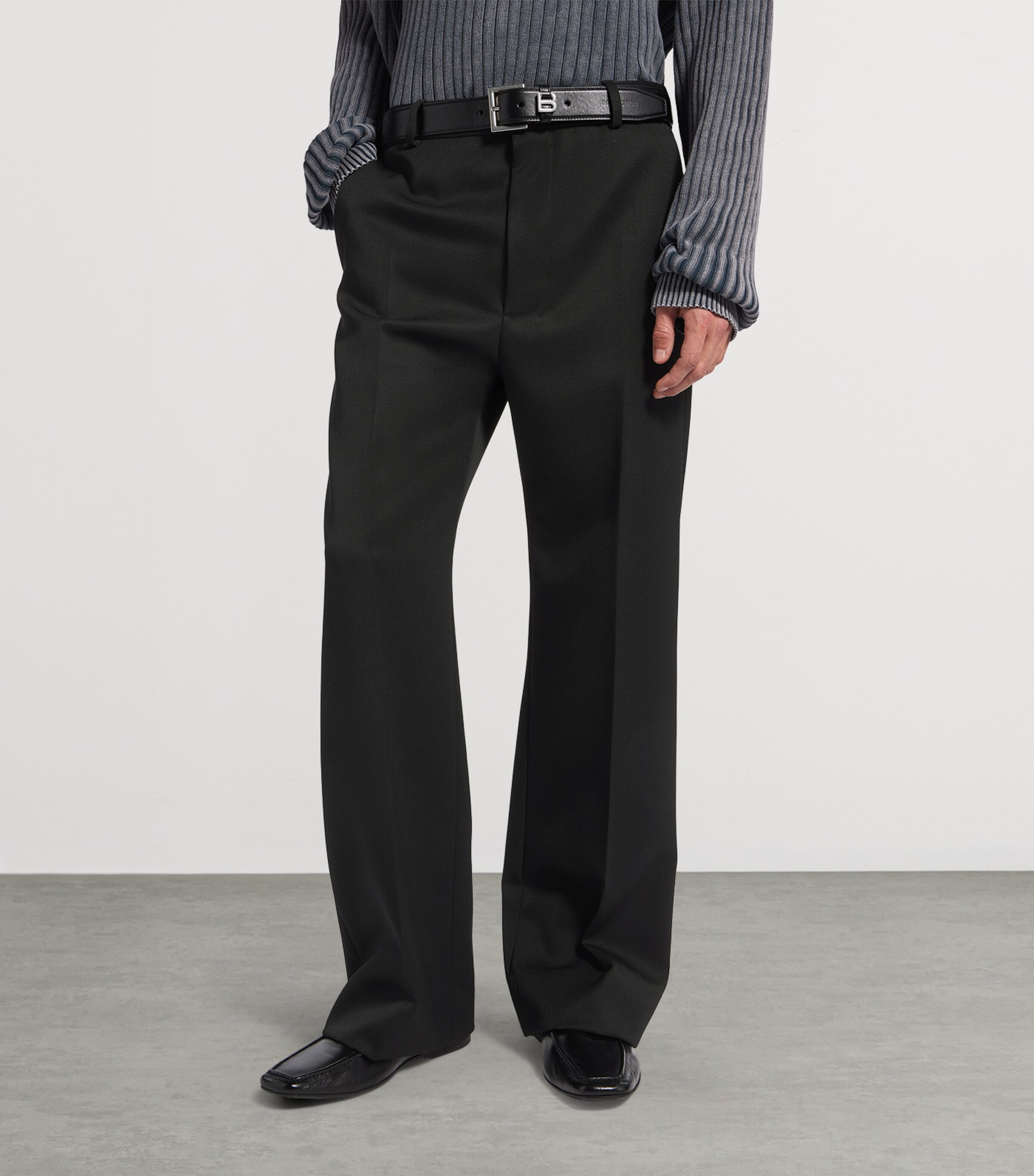 Balenciaga Mens Wool Frayed Wide-Leg Trousers Image 5