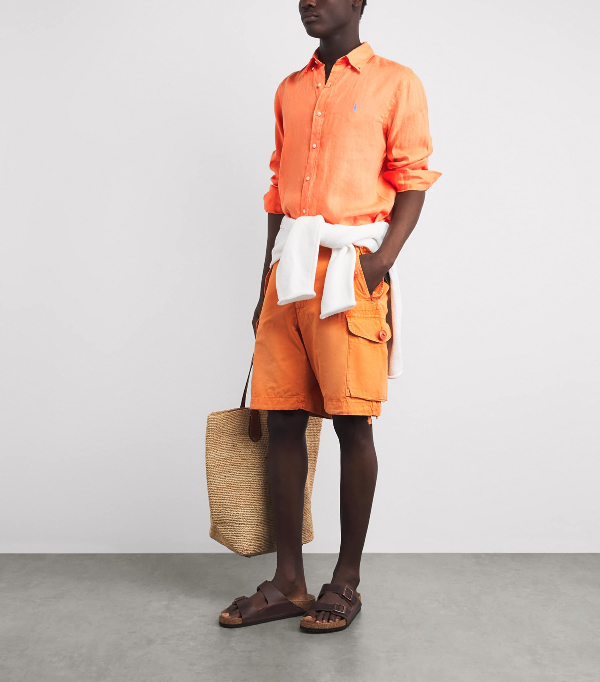 Polo Ralph Lauren Mens Cotton Cargo Shorts Washed Optic Orange Image 2