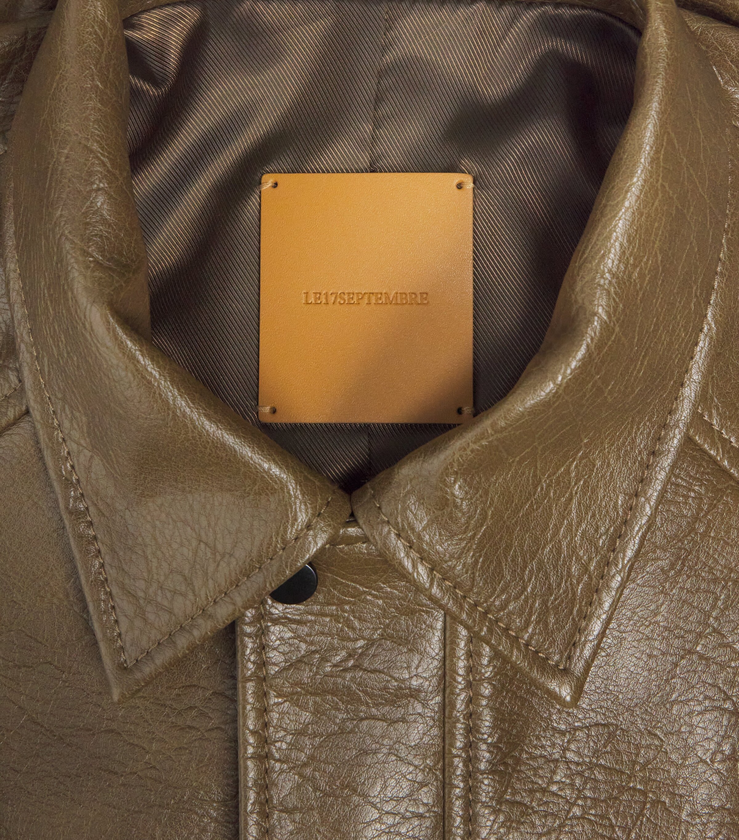 Le 17 Septembre Mens Faux Leather Jacket Khaki Image 5