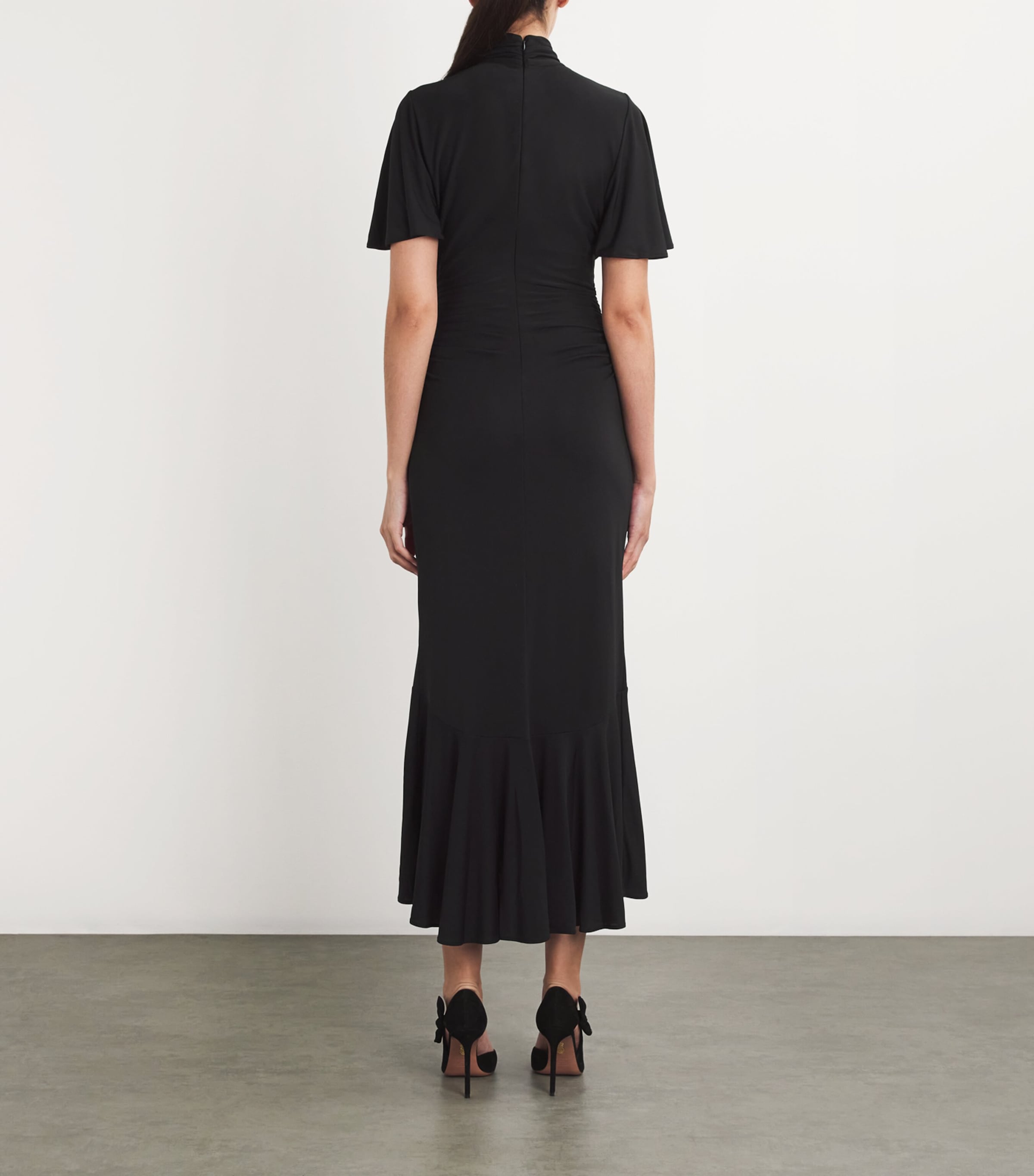 Cinq A Sept Womens Embellished Ruched Rosita Midi Dress Black Image 3