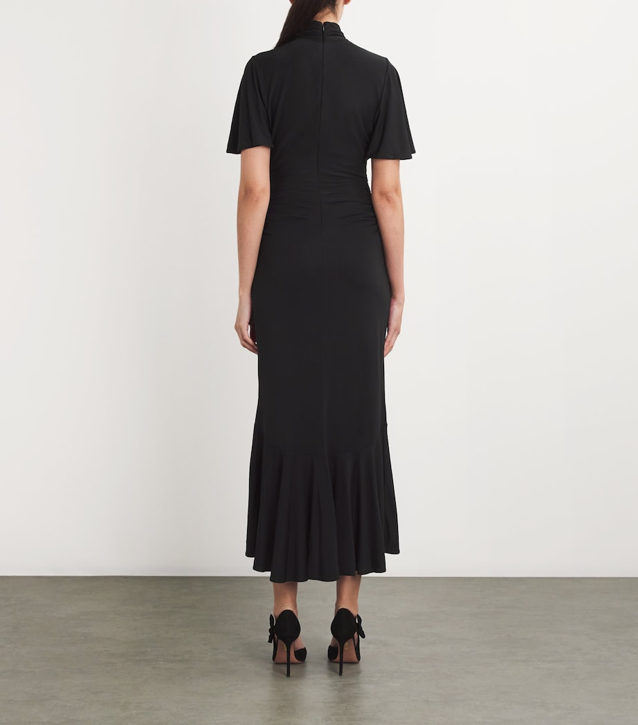 Cinq A Sept Womens Embellished Ruched Rosita Midi Dress Black Image 3
