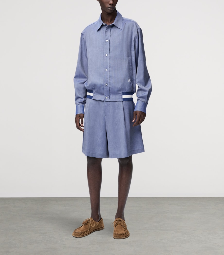 LOEWE Mens Wool-Blend Stripe-Trim Shirt Jacket Blue Image 2