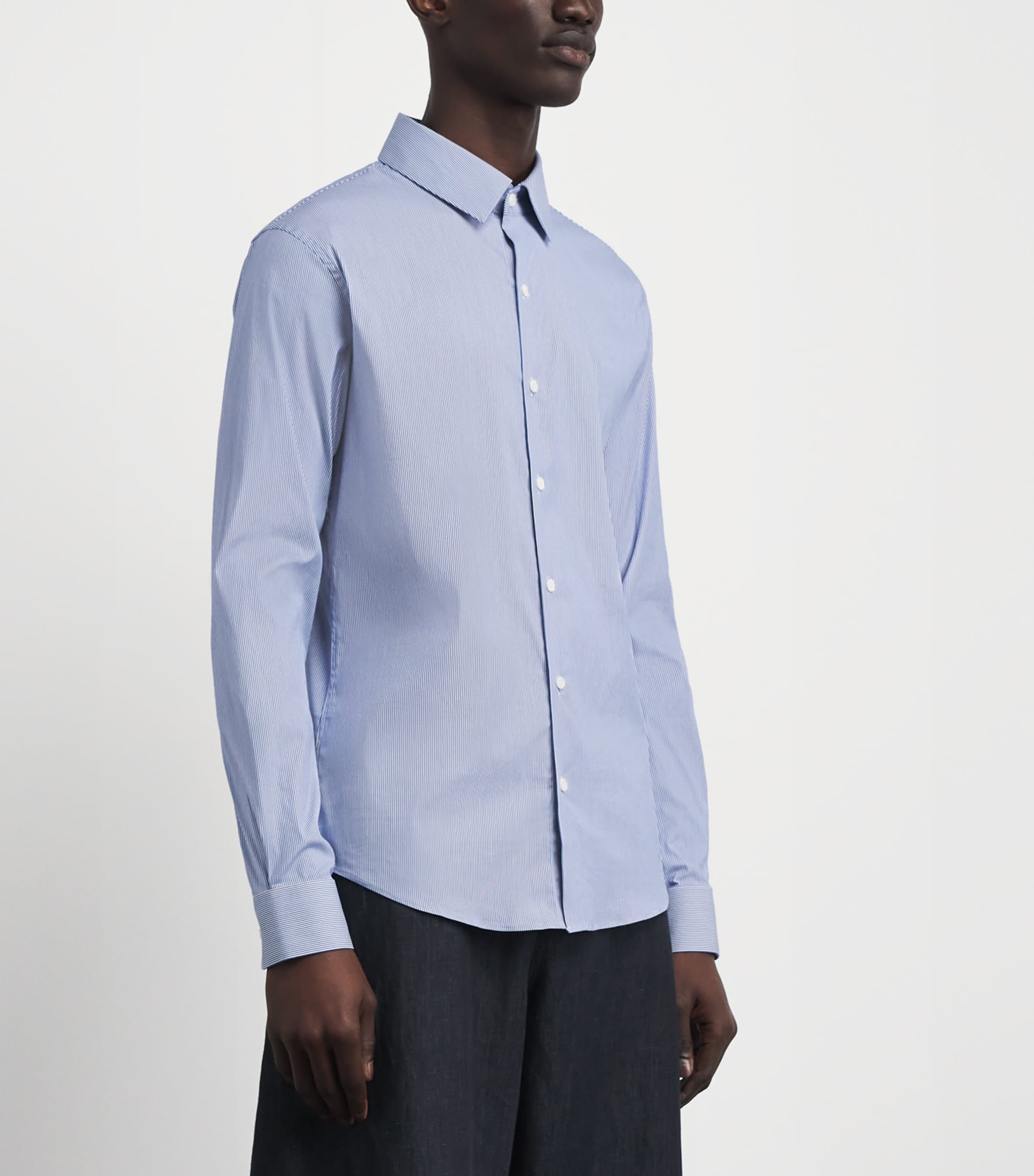 Sandro Paris Mens Cotton Stripe Shirt White / Blue Image 4