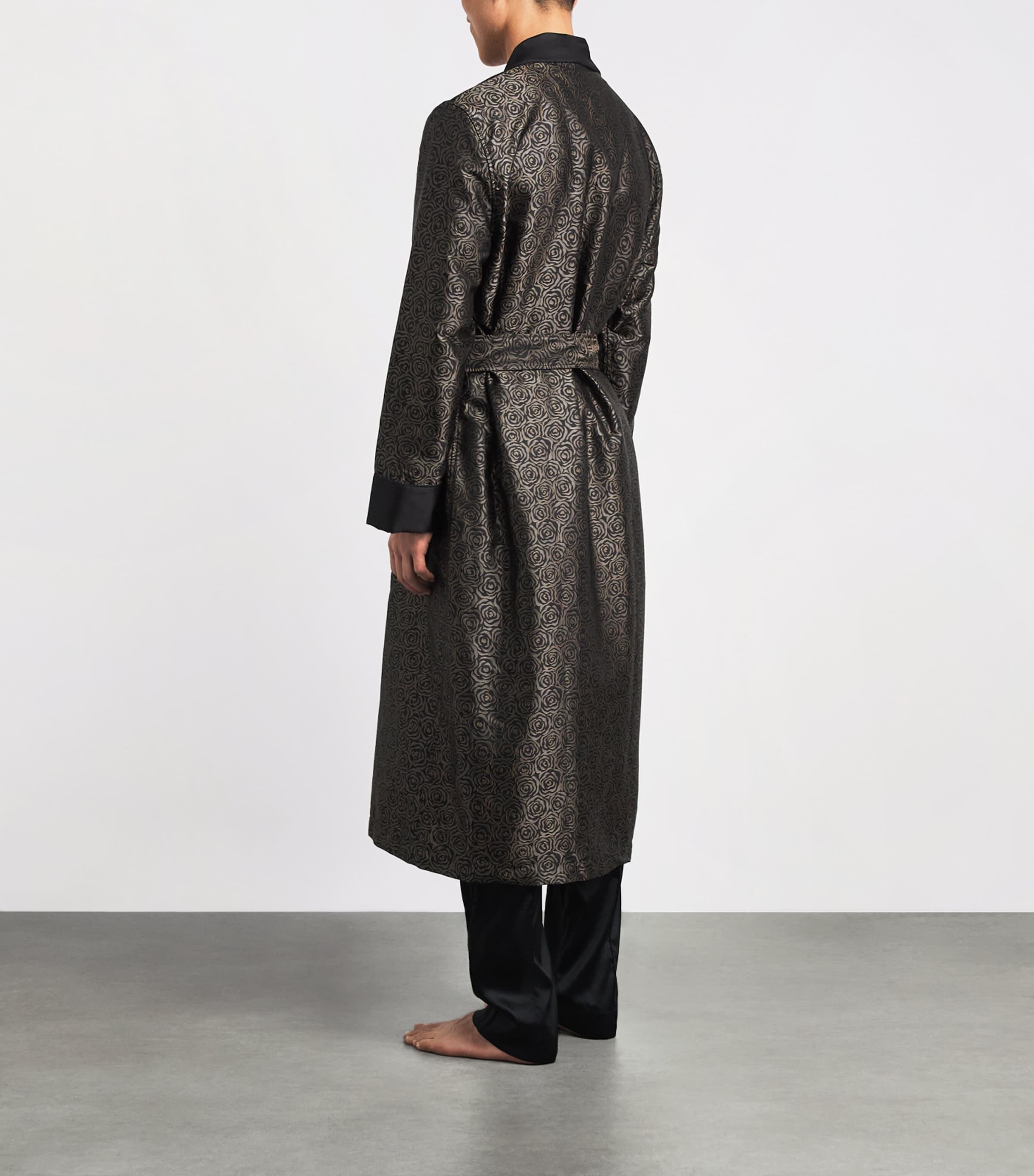 Derek Rose Mens Silk Jacquard Verona Robe Bla Image 4
