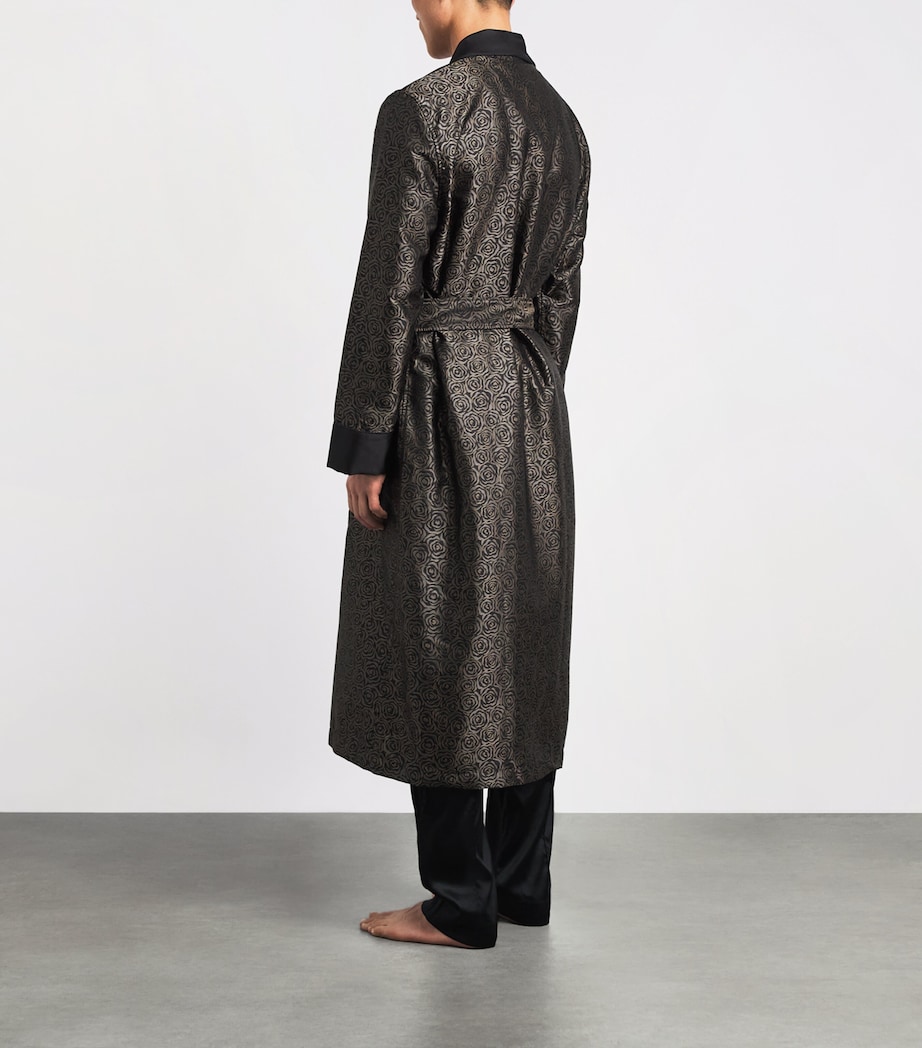 Derek Rose Mens Silk Jacquard Verona Robe Bla Image 4