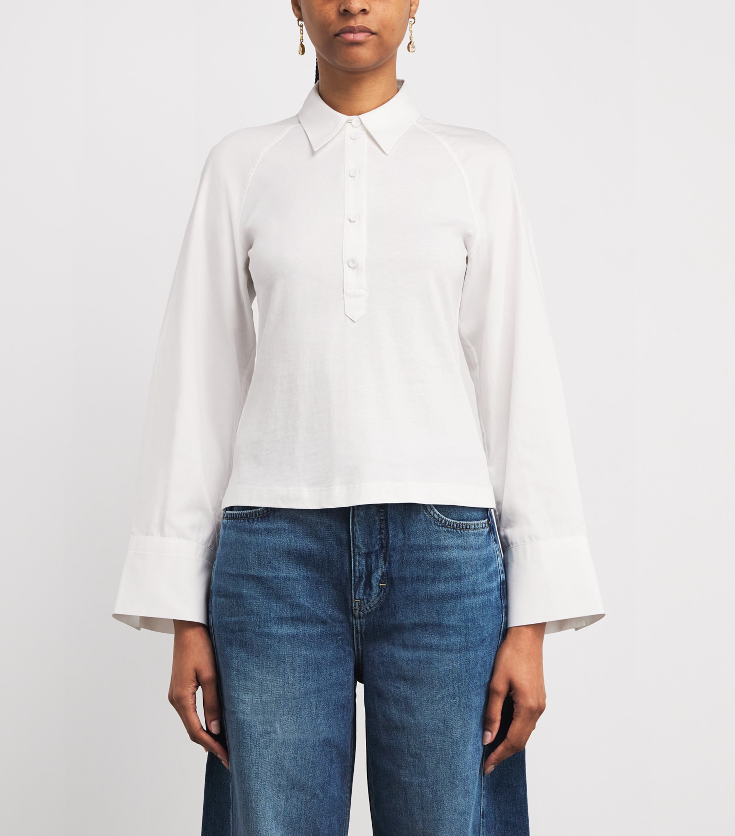 Cotton Half-Placket Layering Top FRESH WHITE Image 3