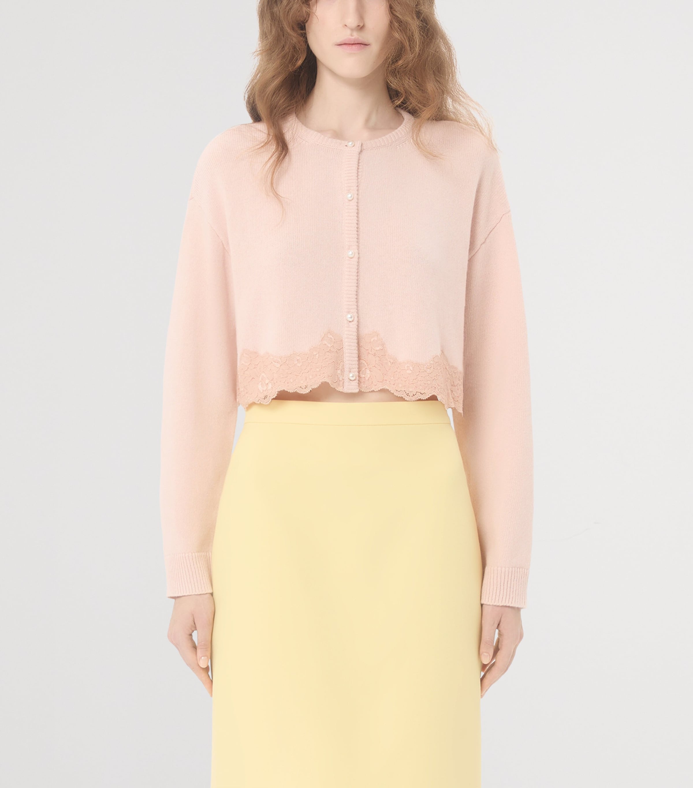 Virgin Wool Lace-Trim Cardigan C57 Image 2