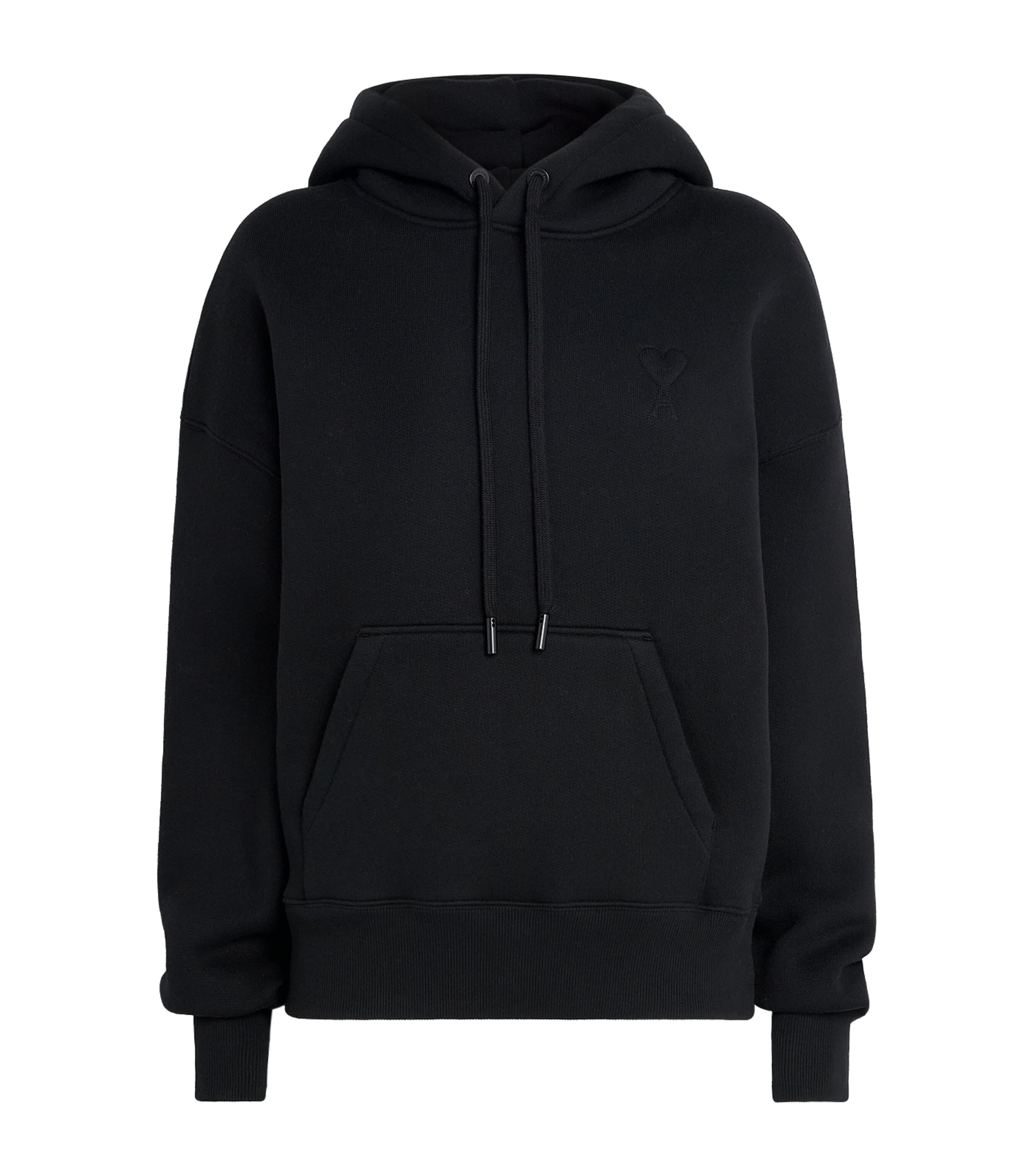 AMI Paris Womens Cotton Embossed Ami de Coeur Hoodie Noir Image 1