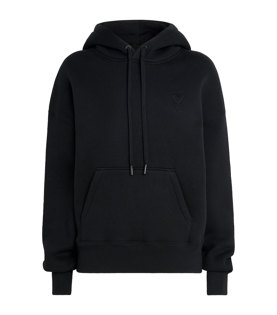 AMI Paris Womens Cotton Embossed Ami de Coeur Hoodie Noir Image 1