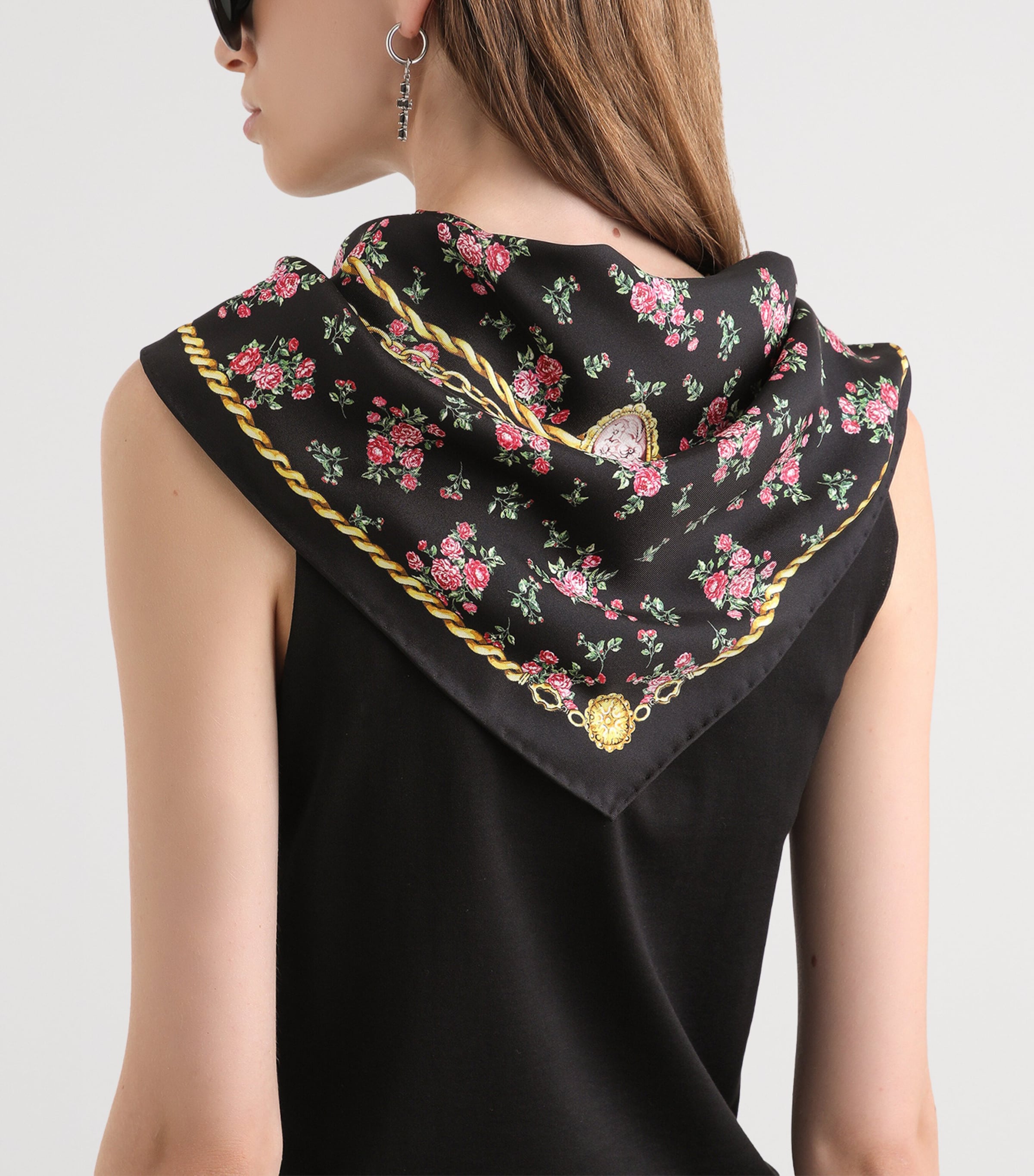 Cotton Scarf-Detail Tank Top N0000-BLAC Image 5