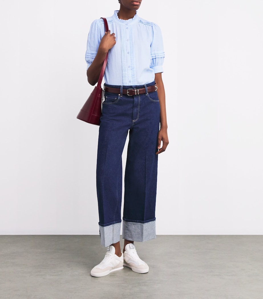 Cotton Frill-Trim Blouse CLOUD CHAMBRAY BLUE Image 2