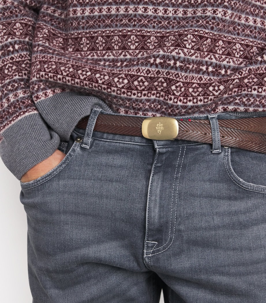 Leather Chevron Logo-Buckle Belt CACAO Image 2