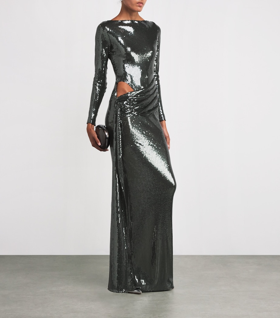 Sequin Drape-Detail Maxi Dress DARK OLIVE Image 2