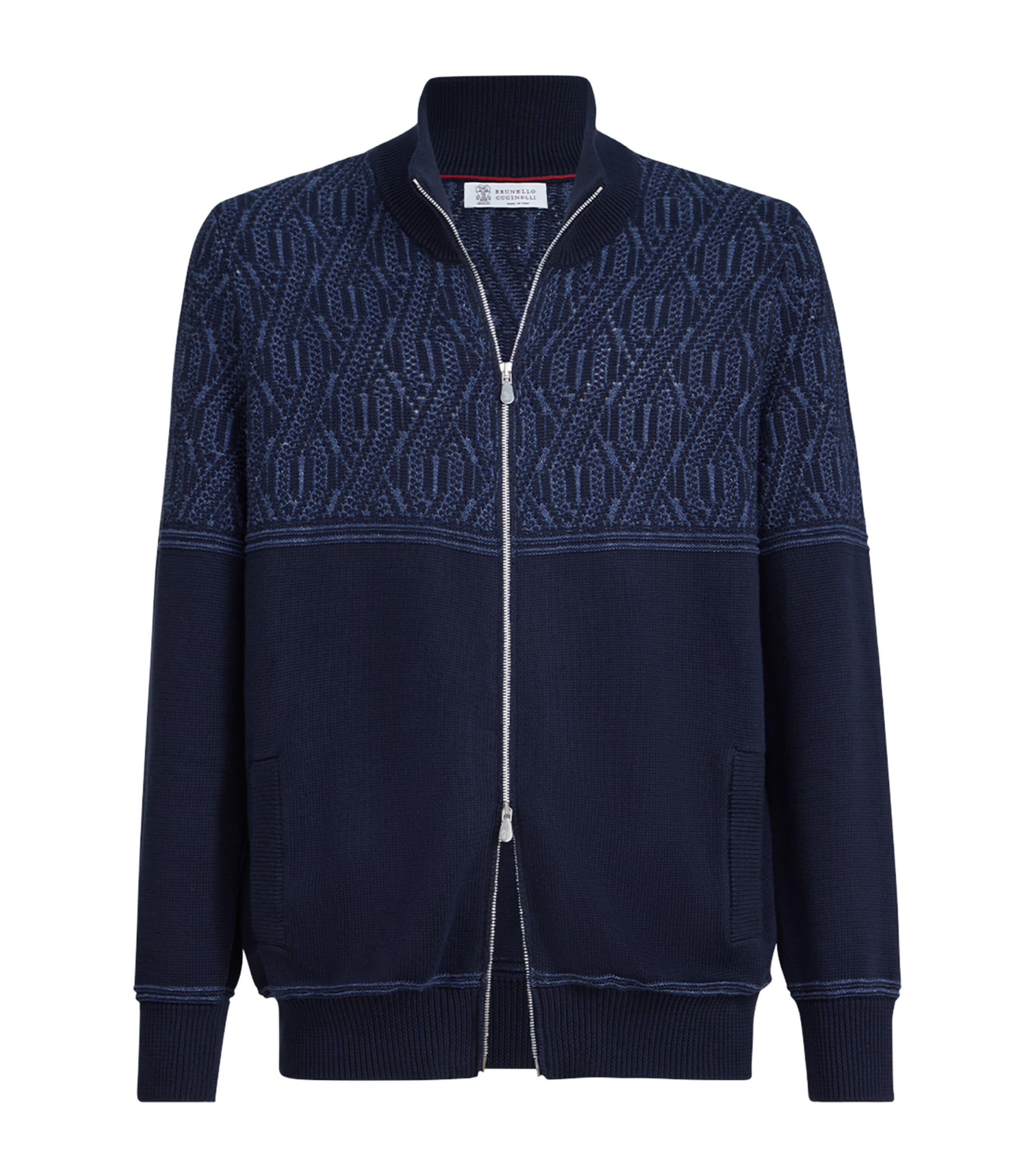 Brunello Cucinelli Mens Cotton Geometric Jacquard Cardigan Image 1