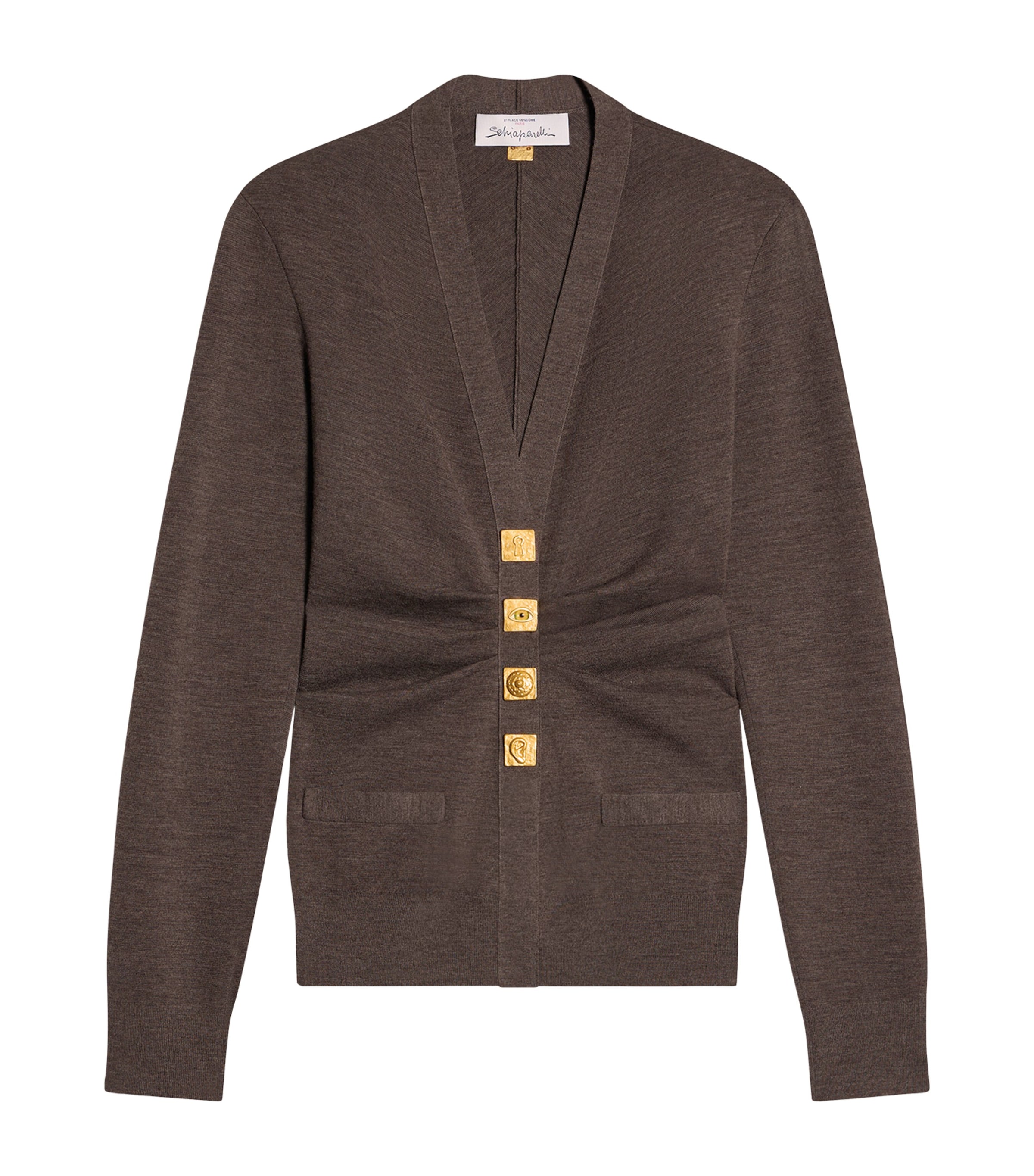 Schiaparelli Womens Wool Draped Cardigan Brown Image 1
