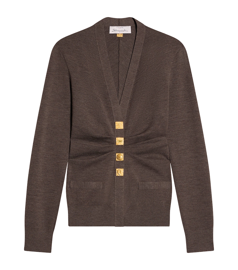 Schiaparelli Womens Wool Draped Cardigan Brown Image 1